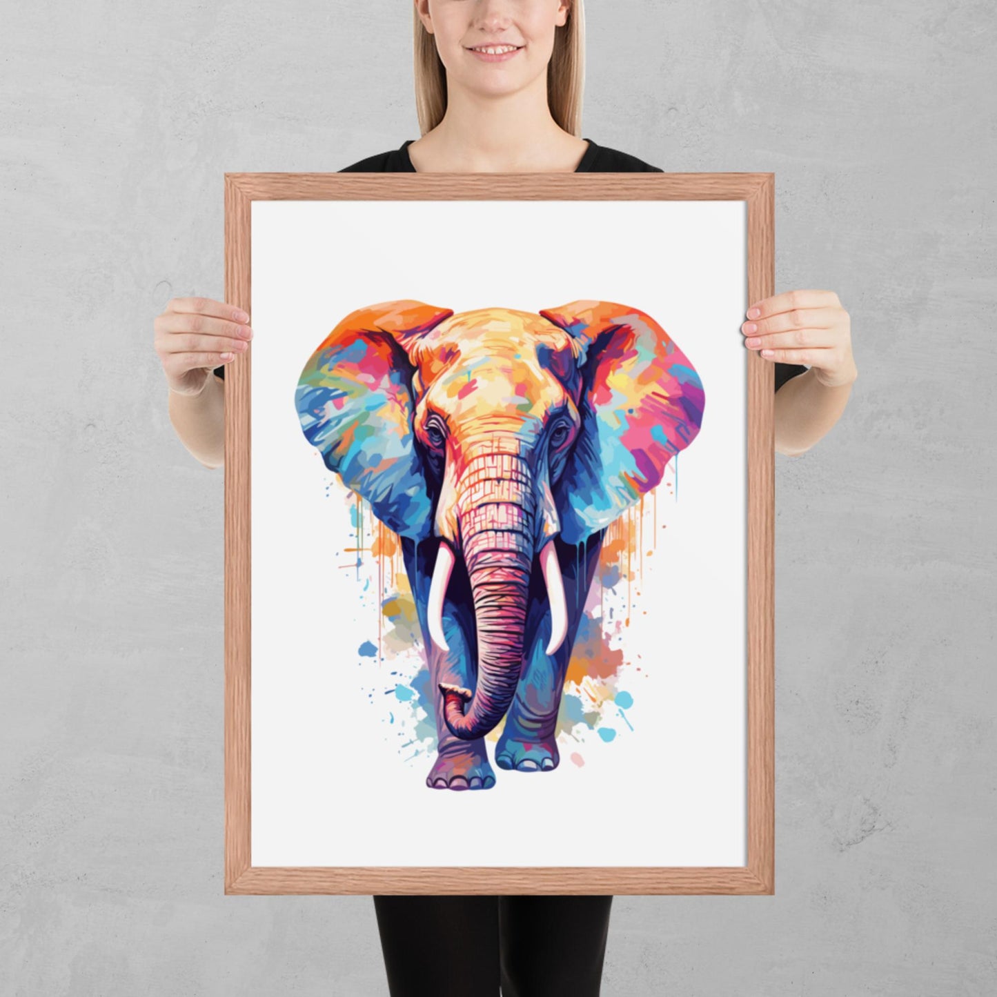 Rainbow Paint Elephant Framed Poster