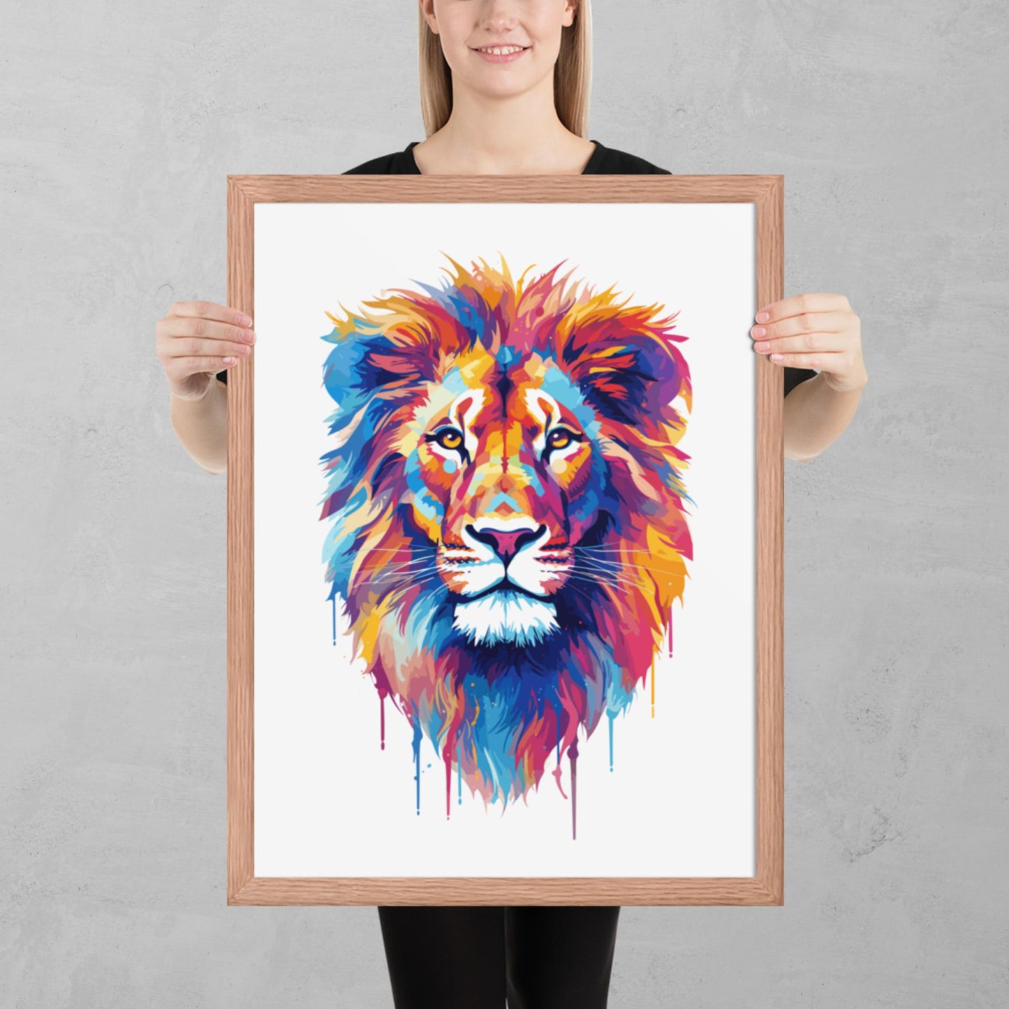 Rainbow Paint Lion Framed Poster