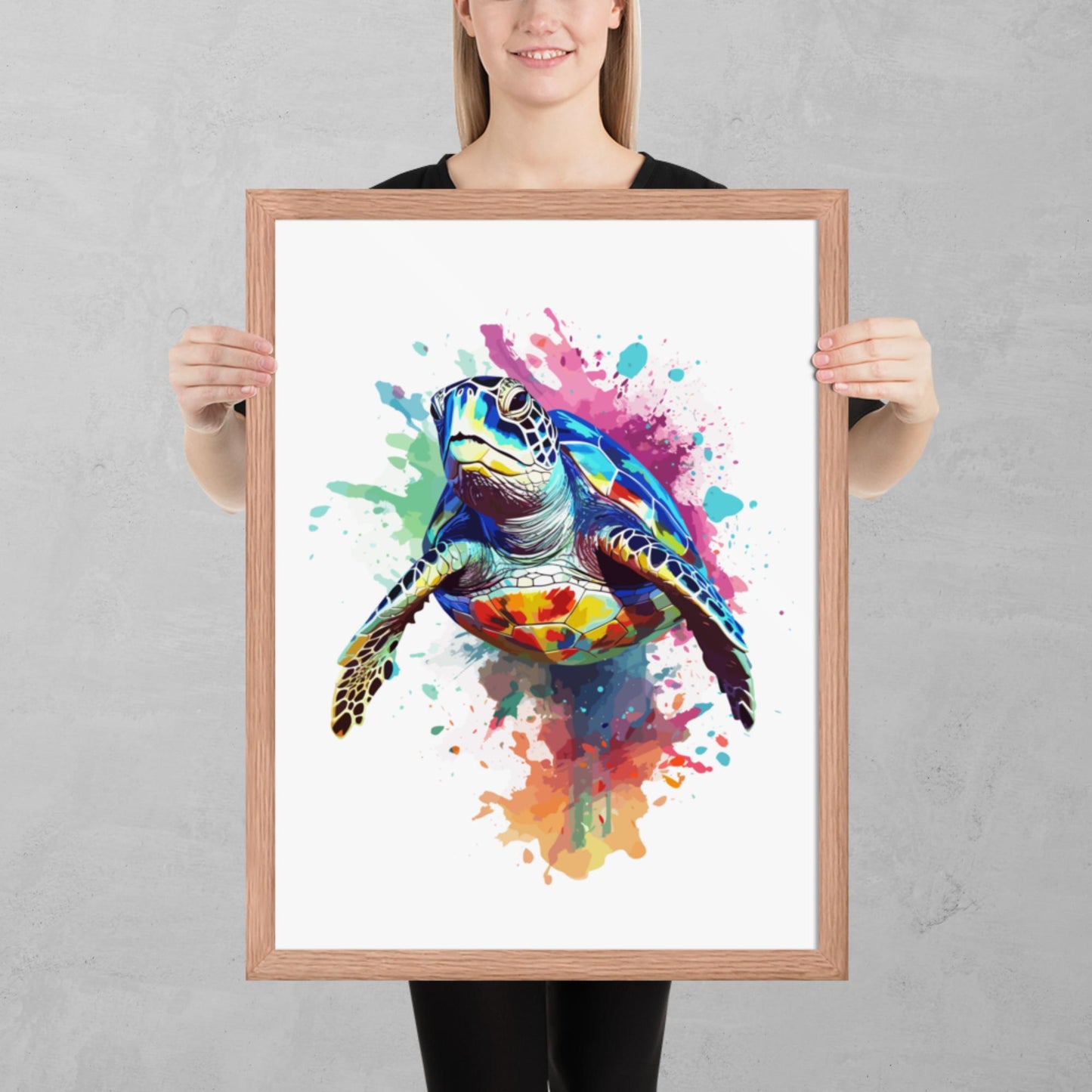 Rainbow Paint Turtle Framed Poster