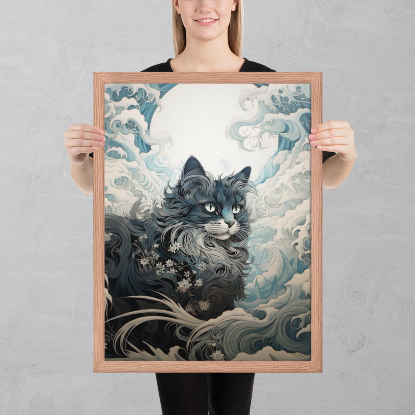 Ukiyo-e Cat Framed Poster