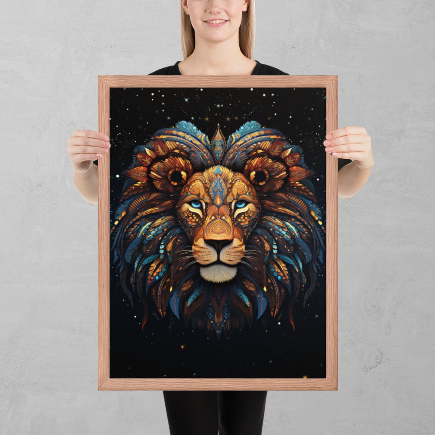 Dot Art Lion Framed Poster