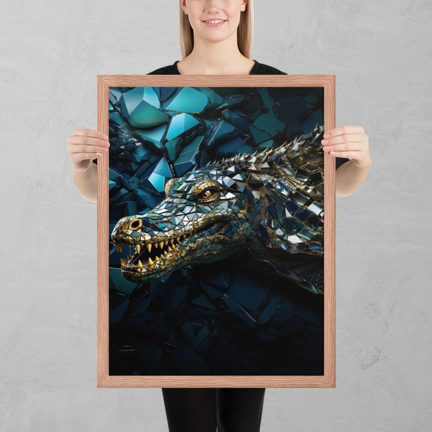 Blue Gold Crocodile Framed Poster