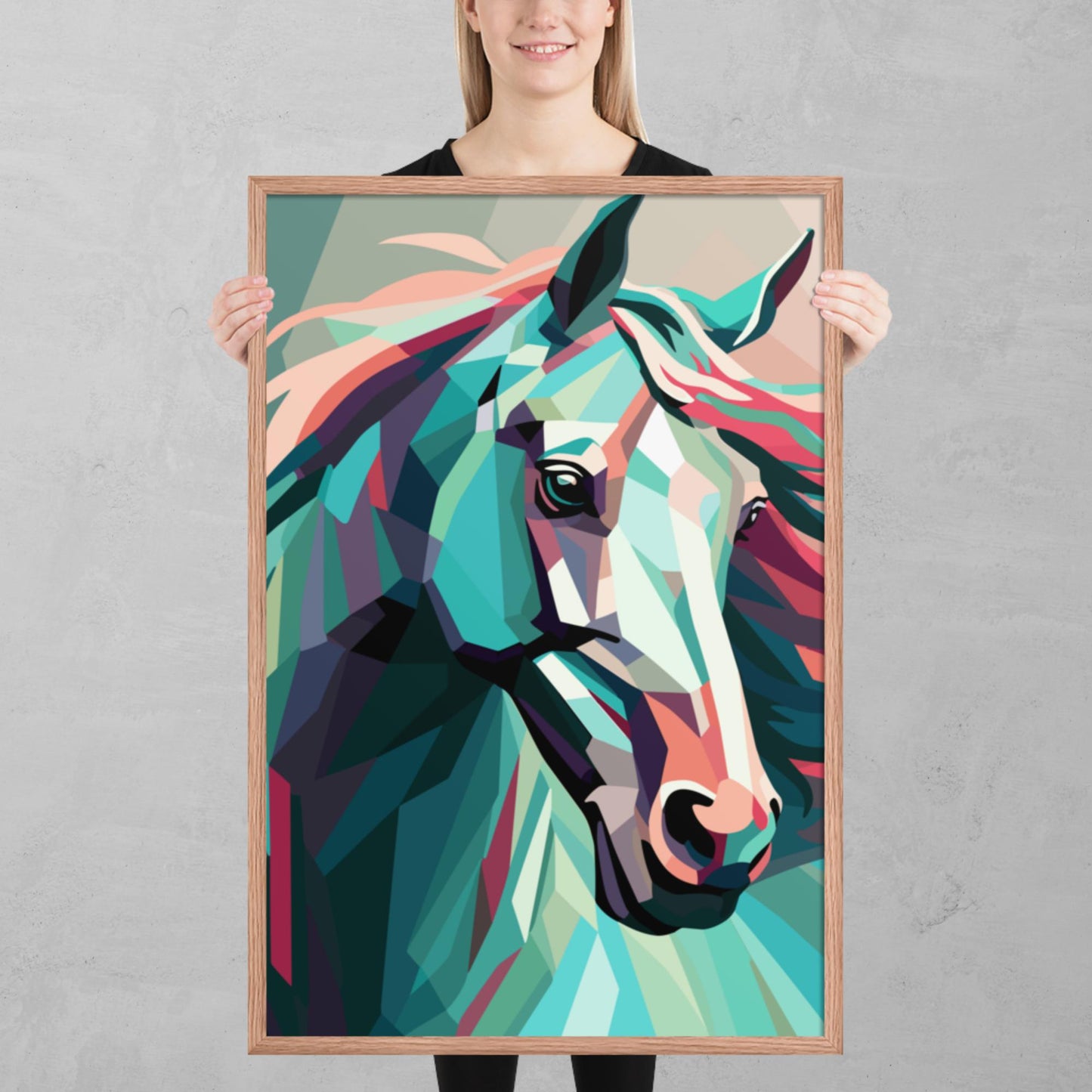 Green and Pink Horse Framed Poster