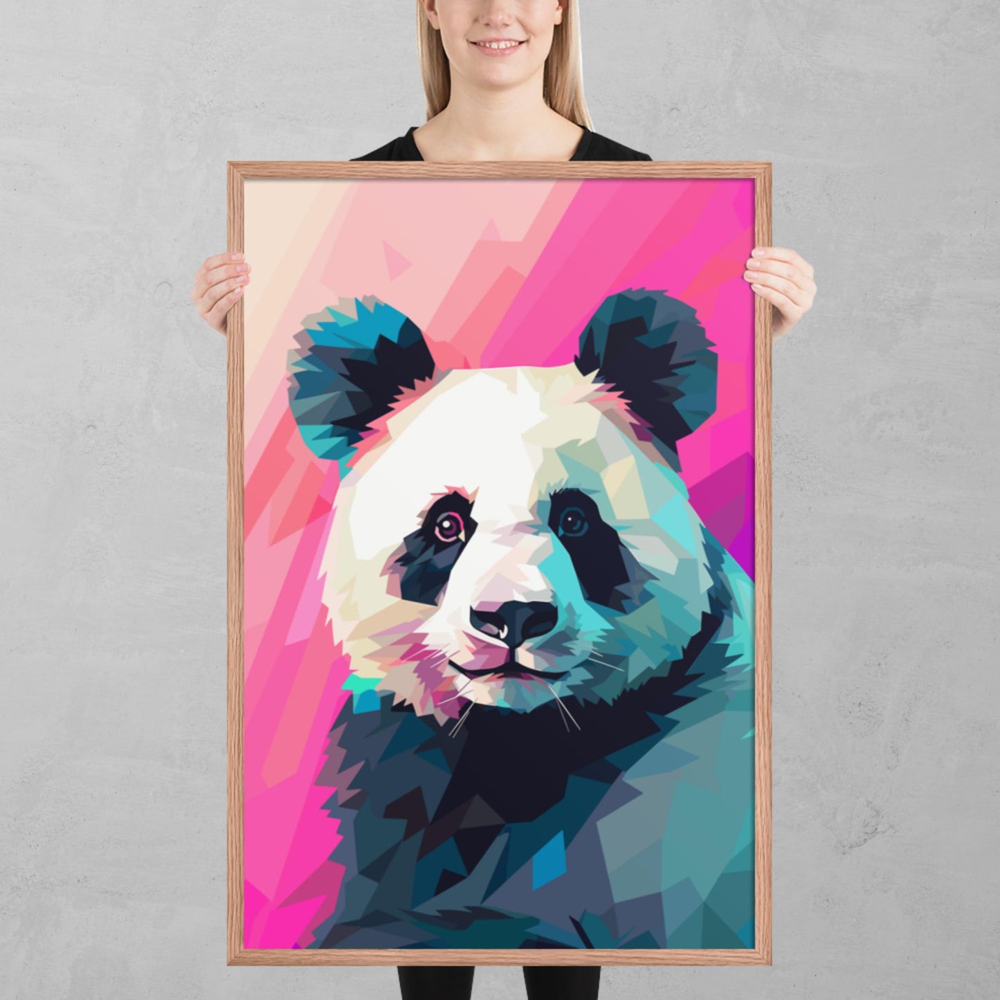 Green and Pink Panda Framed Poster