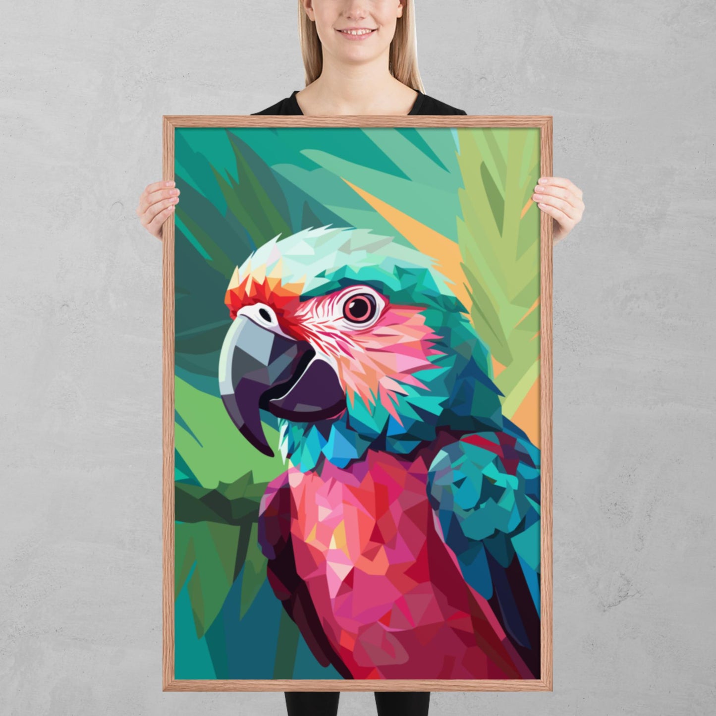 Green and Pink Parrot Framed Poster