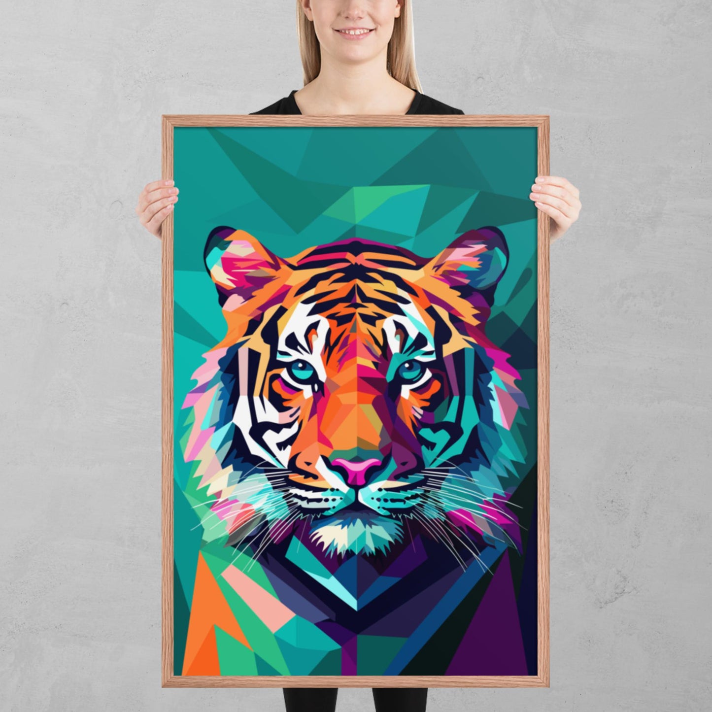 Green and Pink Tiger Framed Poster