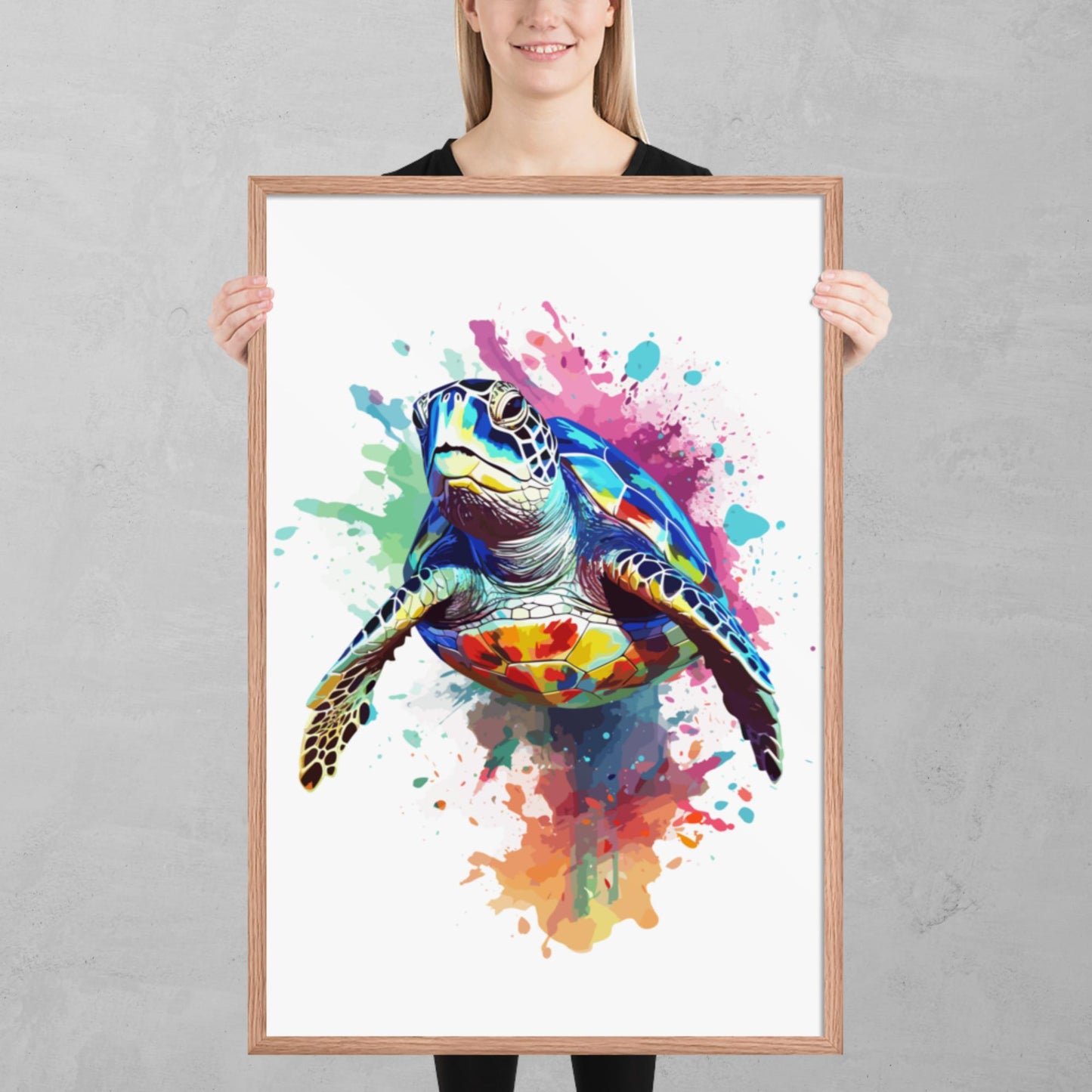 Rainbow Paint Turtle Framed Poster