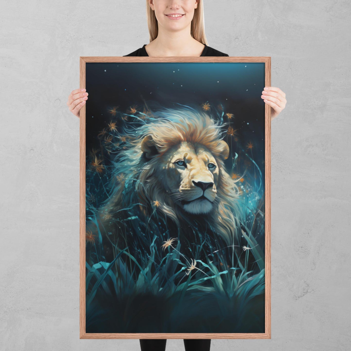 Dark Turquoise Lion Framed Poster