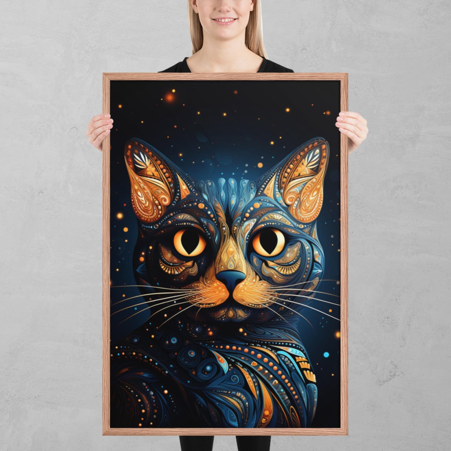 Dot Art Cat Framed Poster