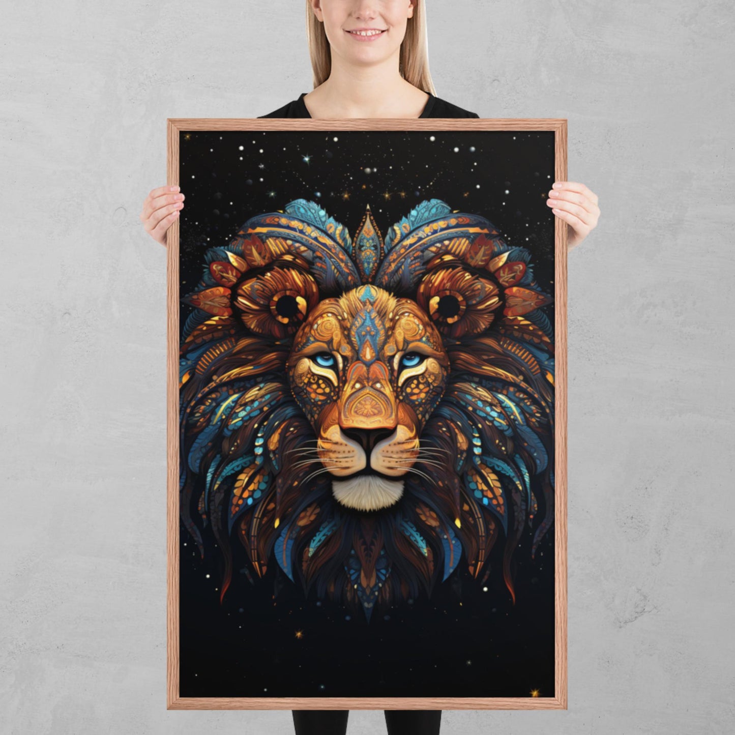 Dot Art Lion Framed Poster