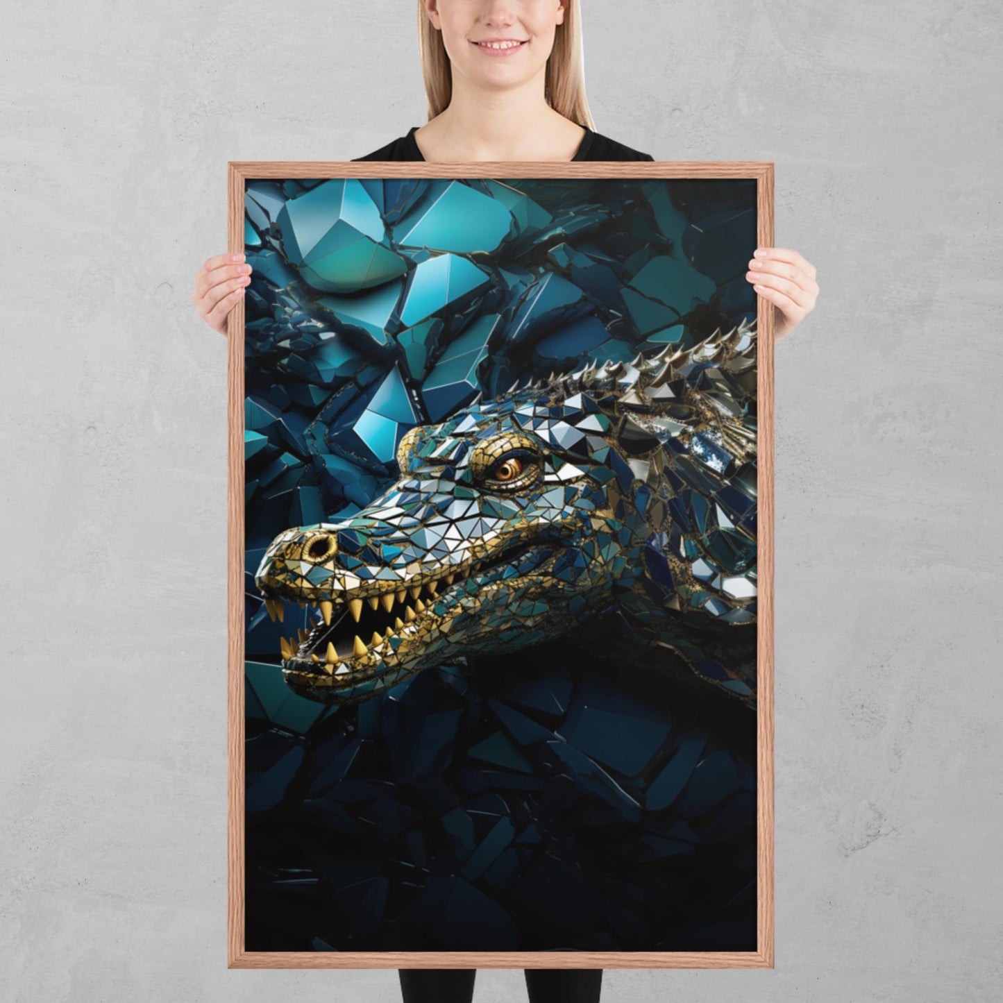 Blue Gold Crocodile Framed Poster