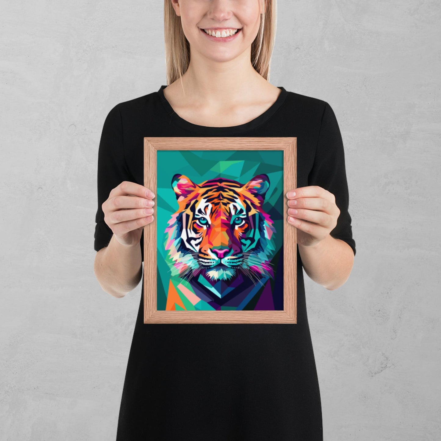 Green and Pink Tiger Framed Poster