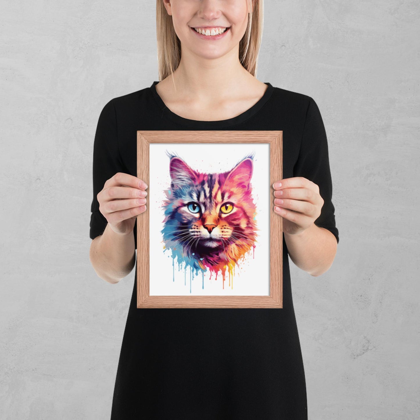 Rainbow Paint Cat Framed Poster