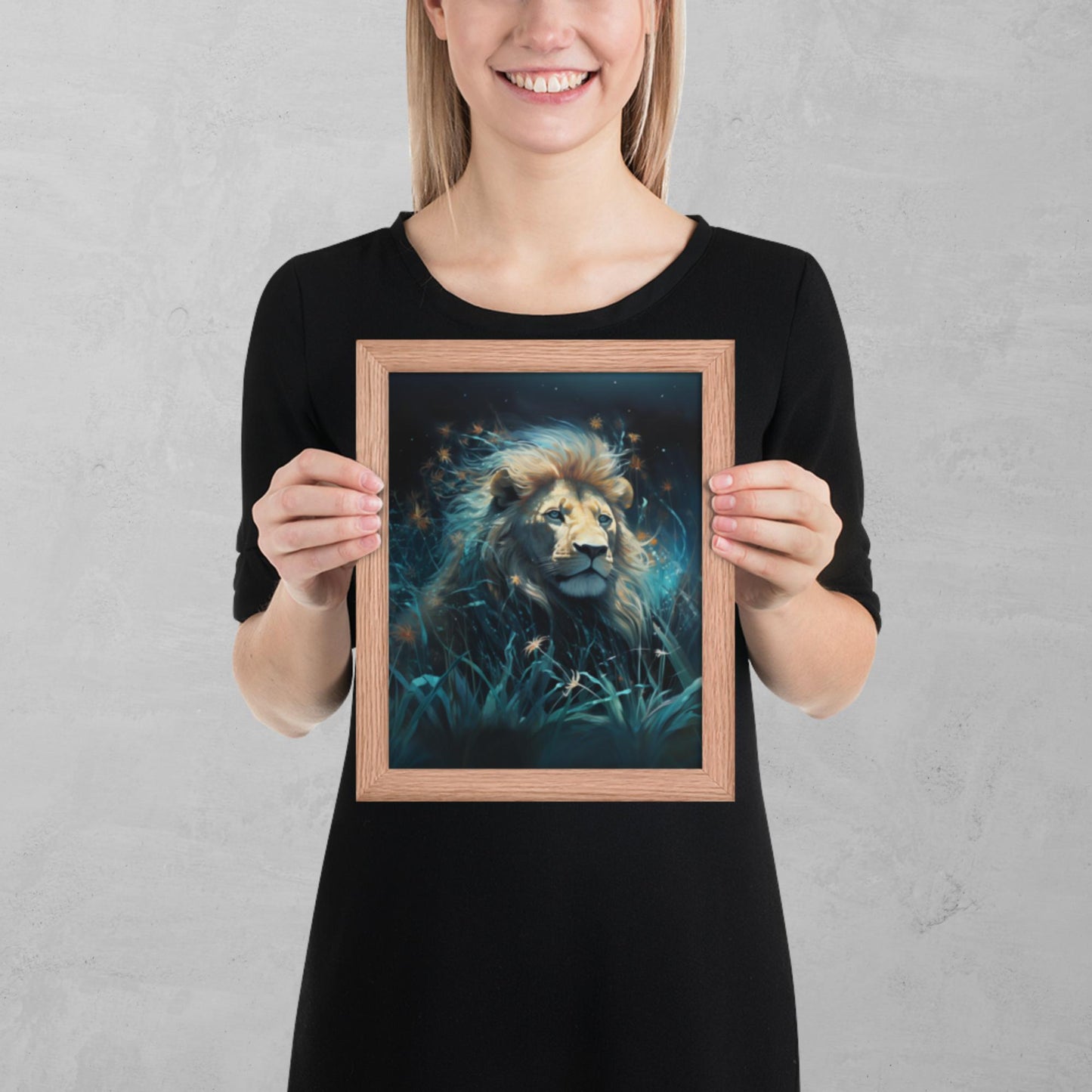 Dark Turquoise Lion Framed Poster