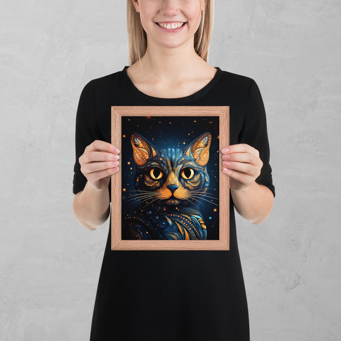 Dot Art Cat Framed Poster