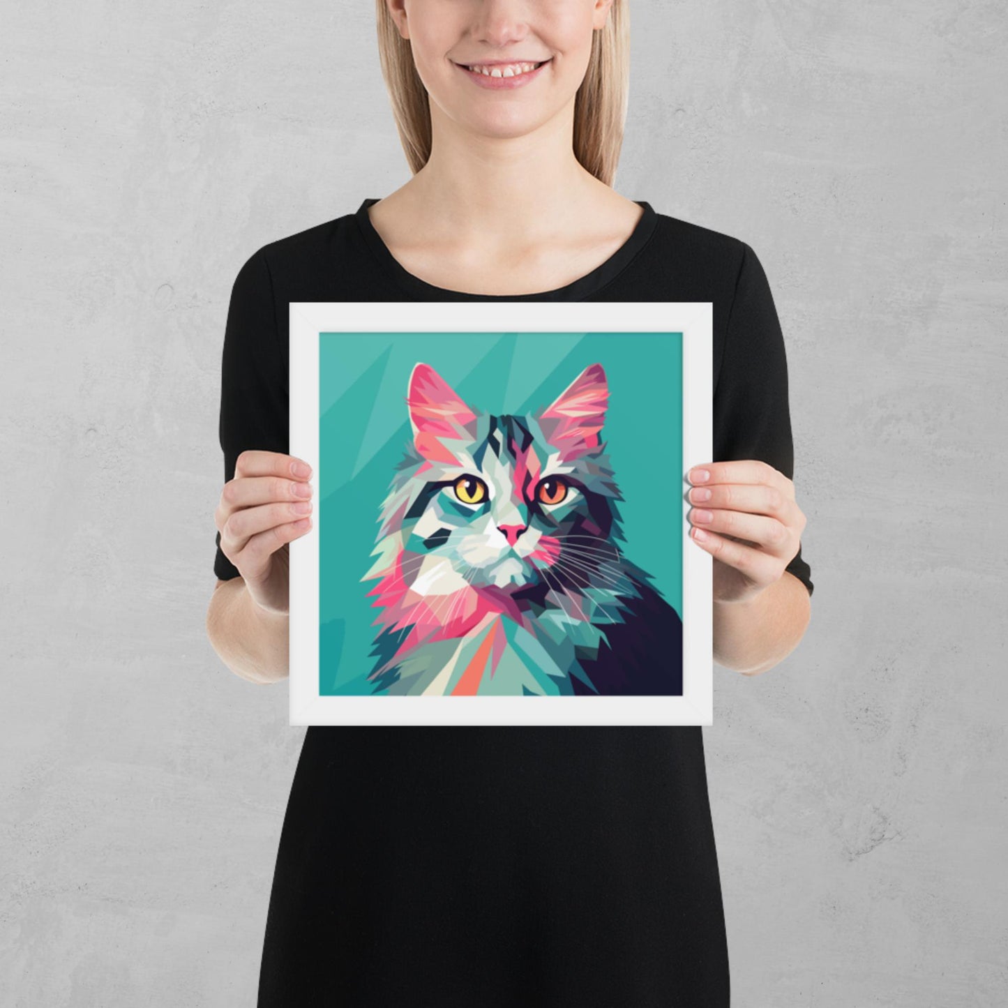 Green and Pink Cat Framed Poster