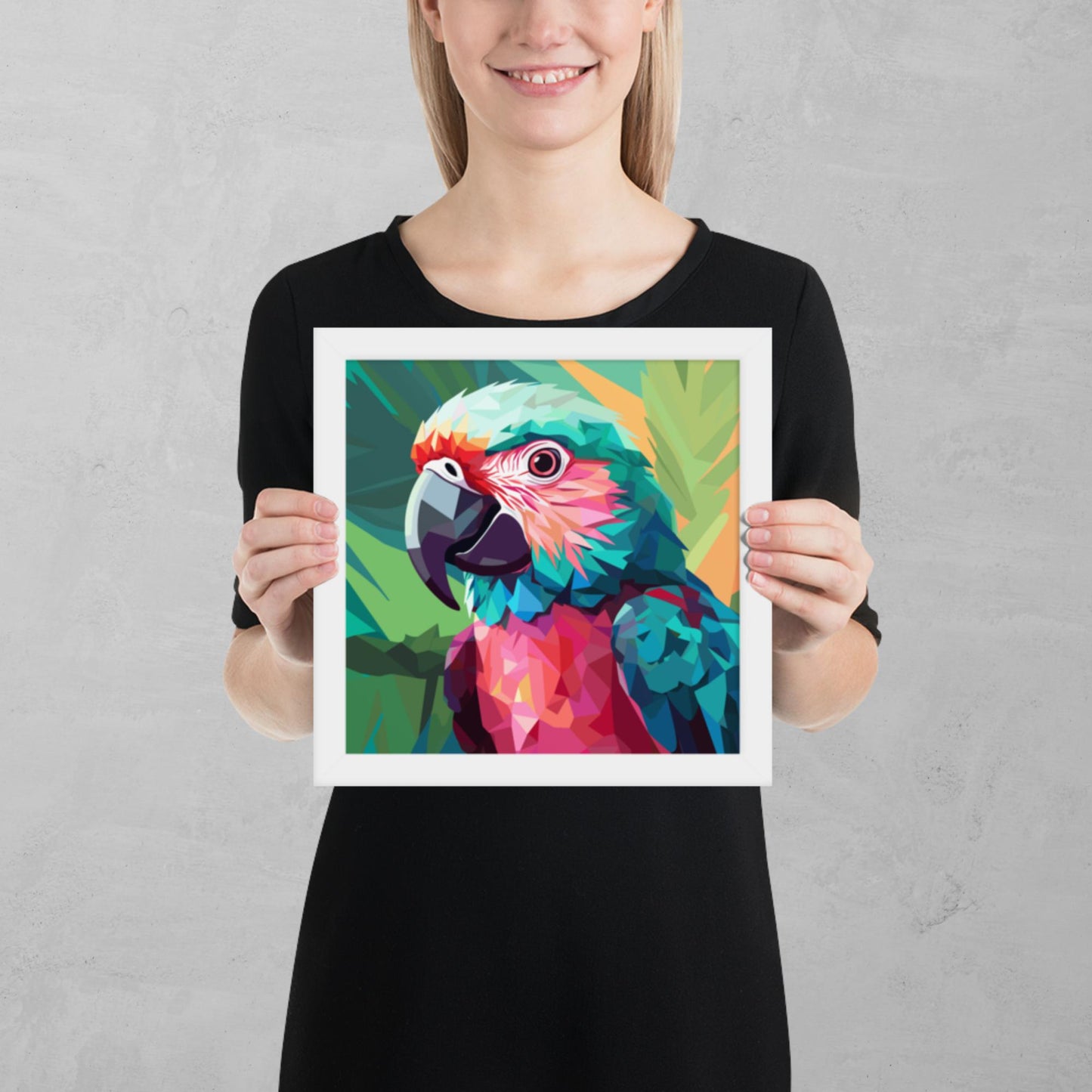 Green and Pink Parrot Framed Poster