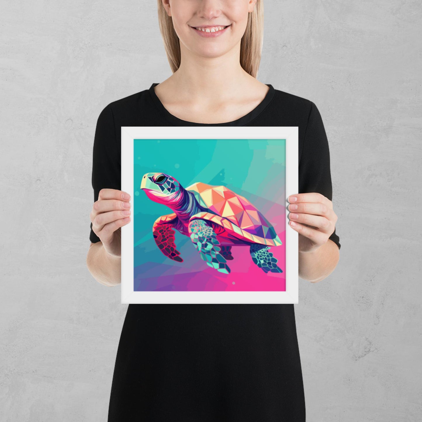 Green and Pink Turtle Framed Poster