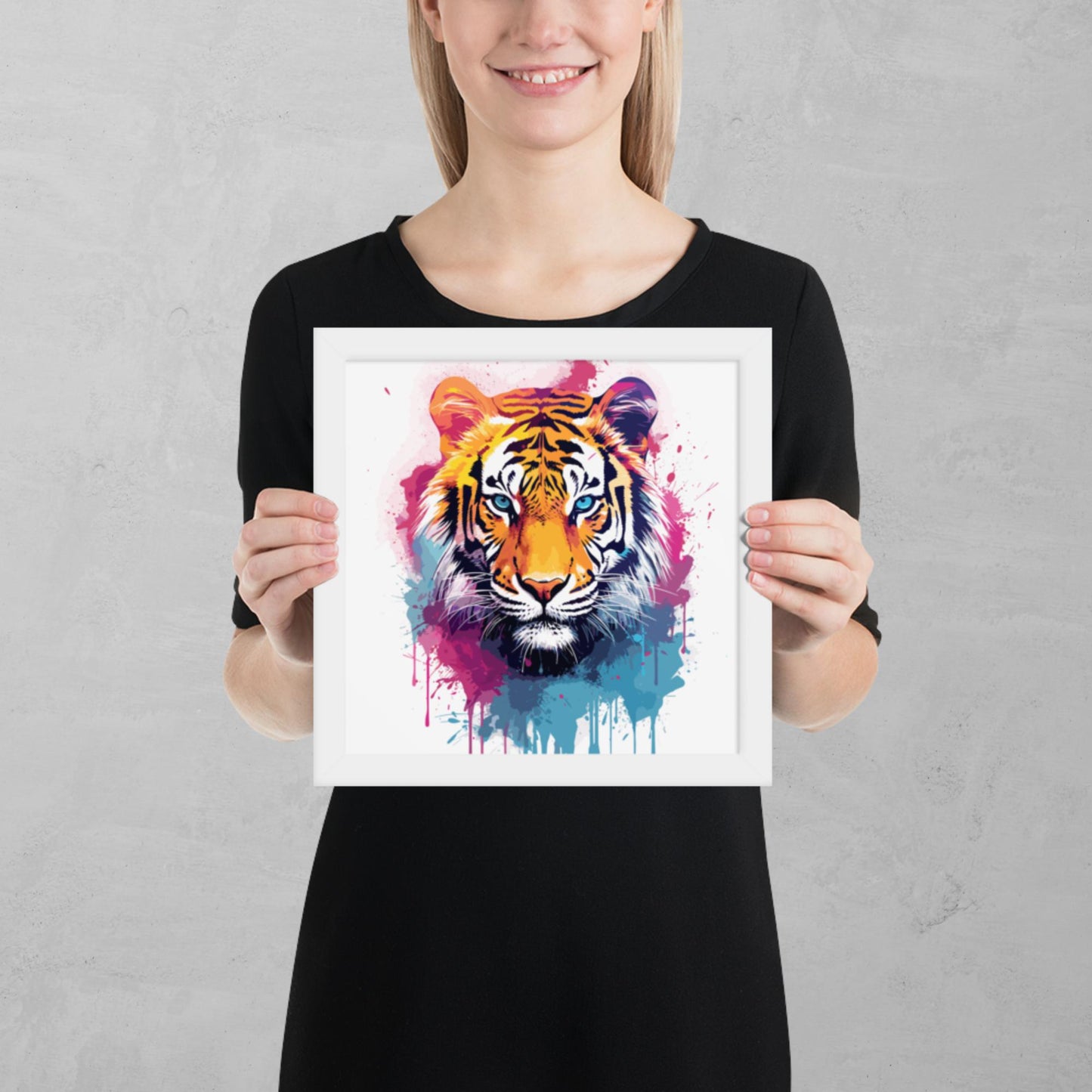 Rainbow Paint Tiger Framed Poster