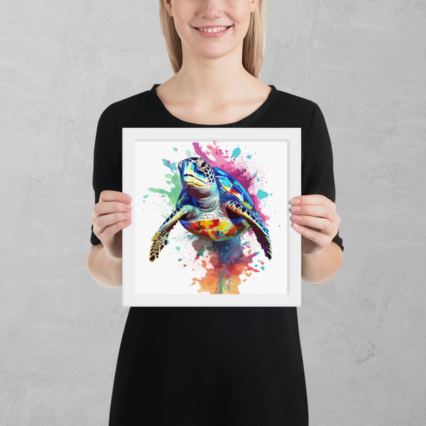 Rainbow Paint Turtle Framed Poster