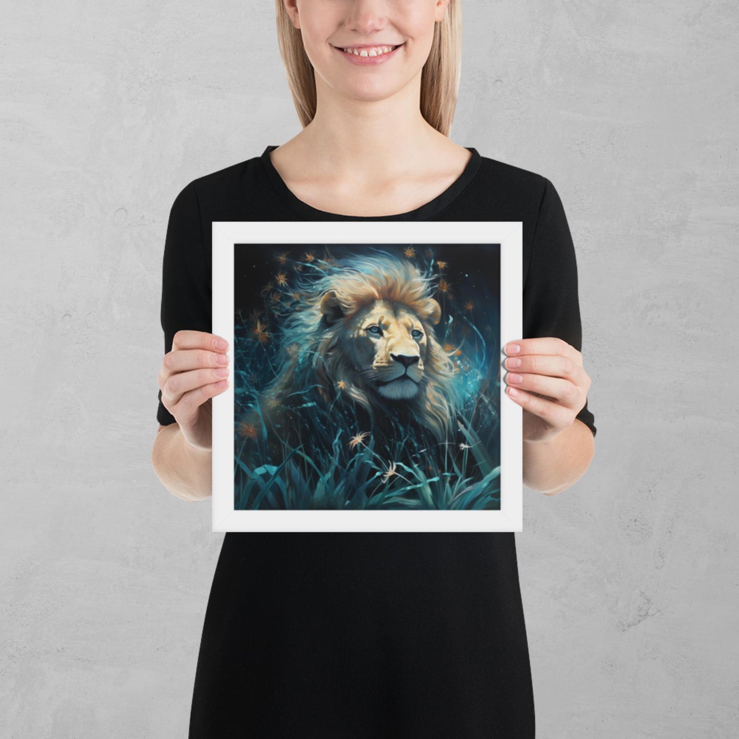 Dark Turquoise Lion Framed Poster