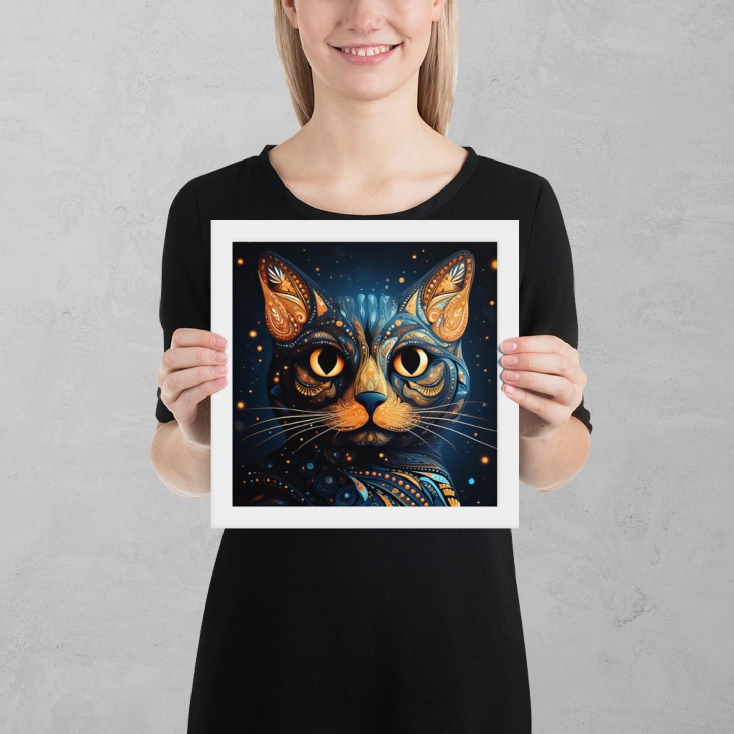 Dot Art Cat Framed Poster