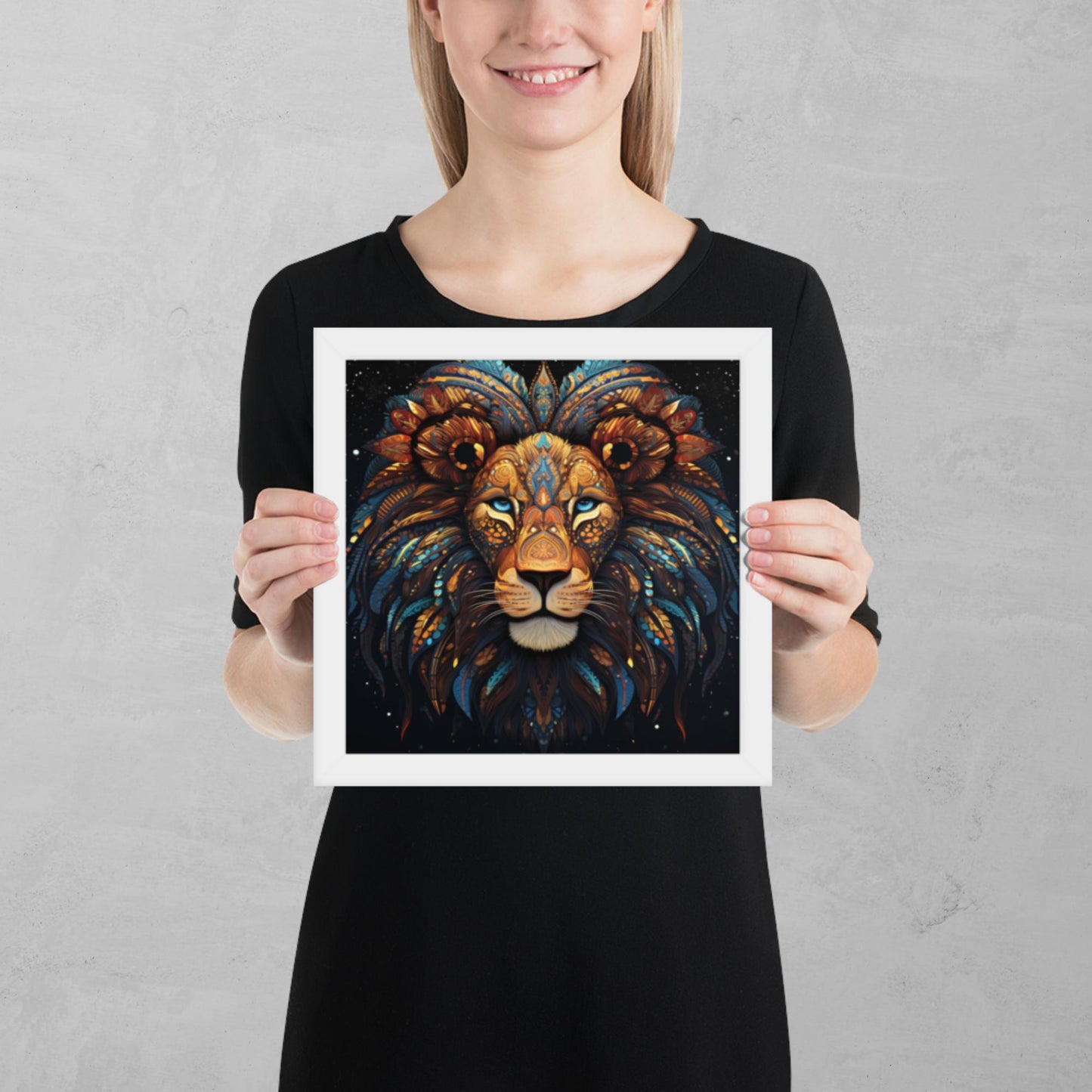 Dot Art Lion Framed Poster