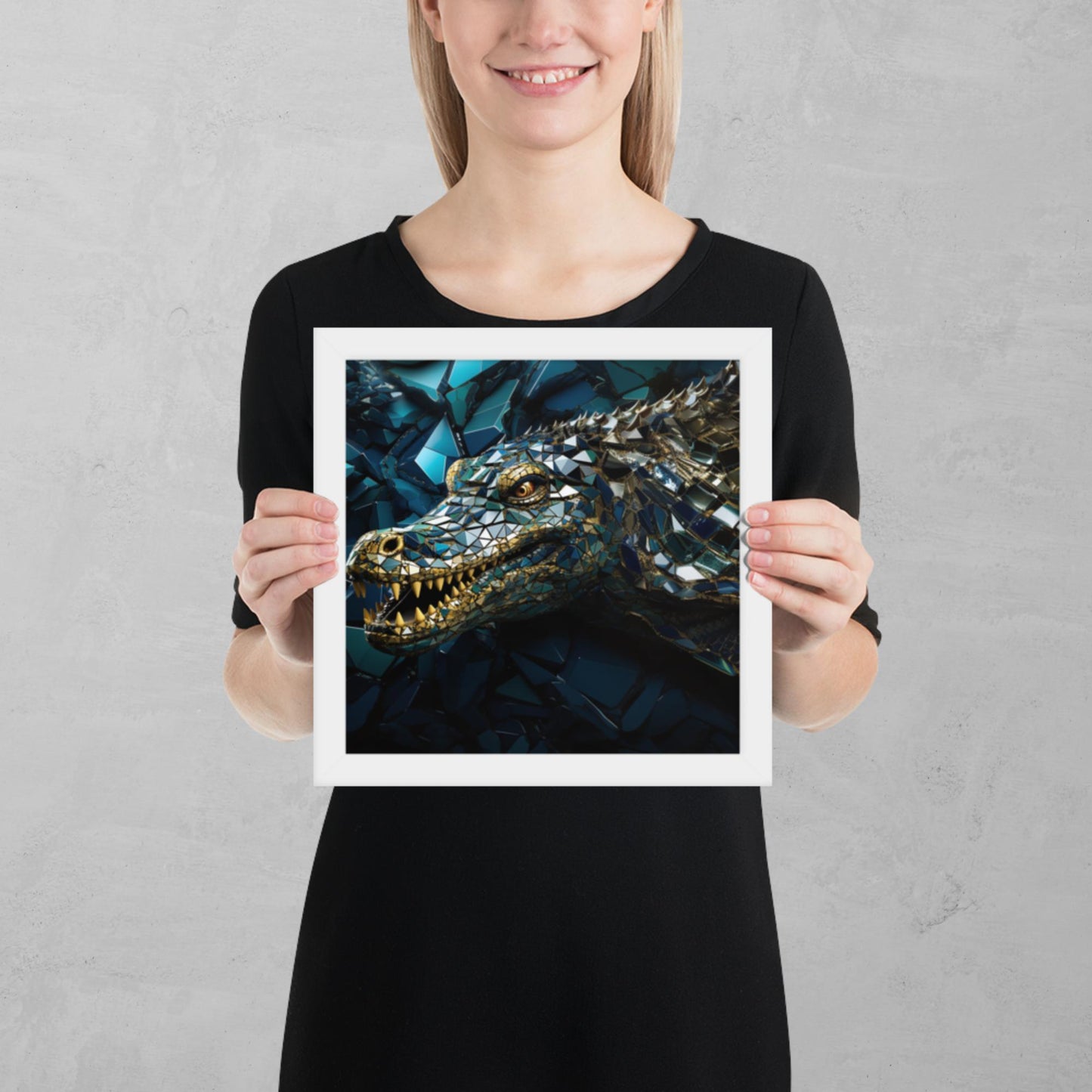 Blue Gold Crocodile Framed Poster