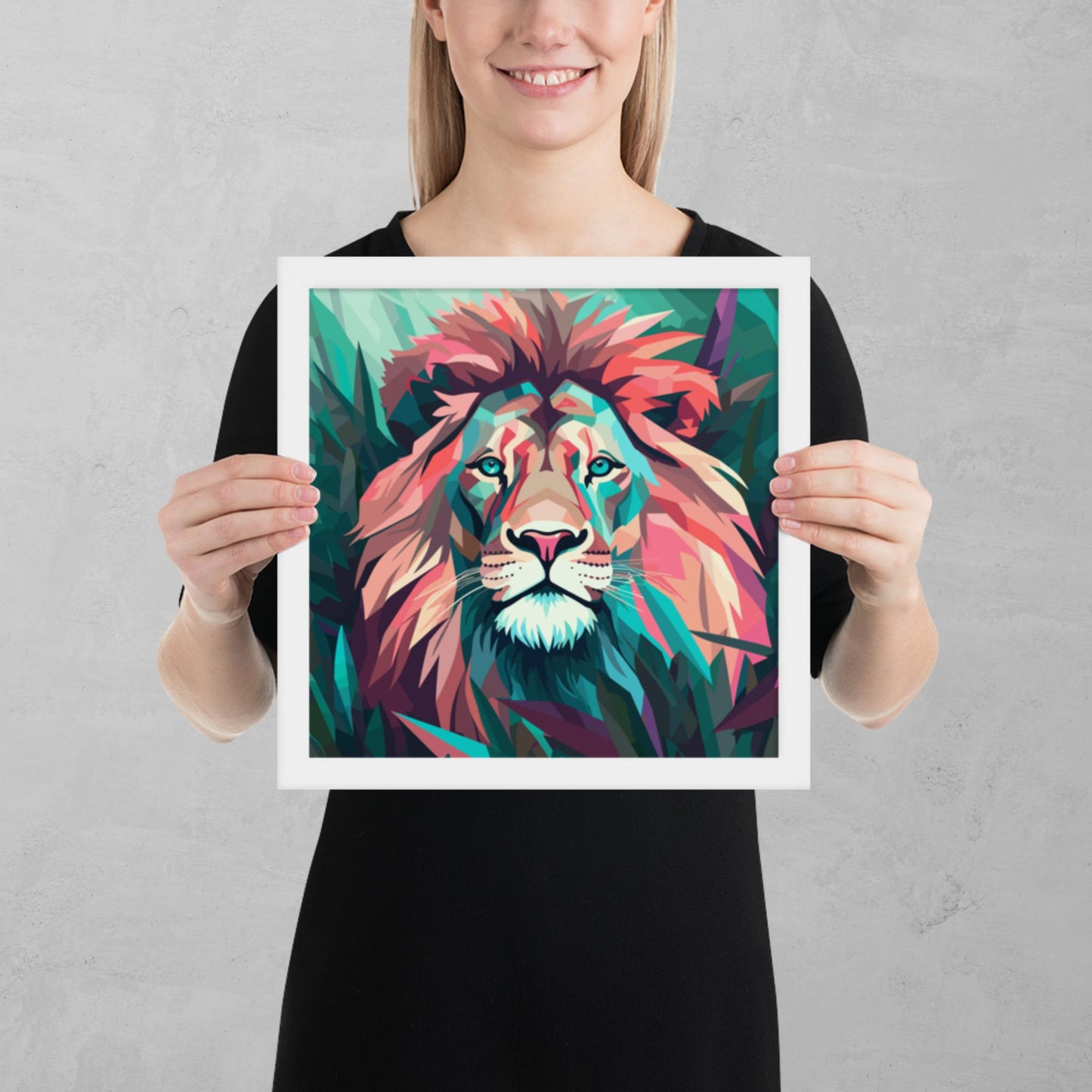 Green and Pink Lion Framed Poster