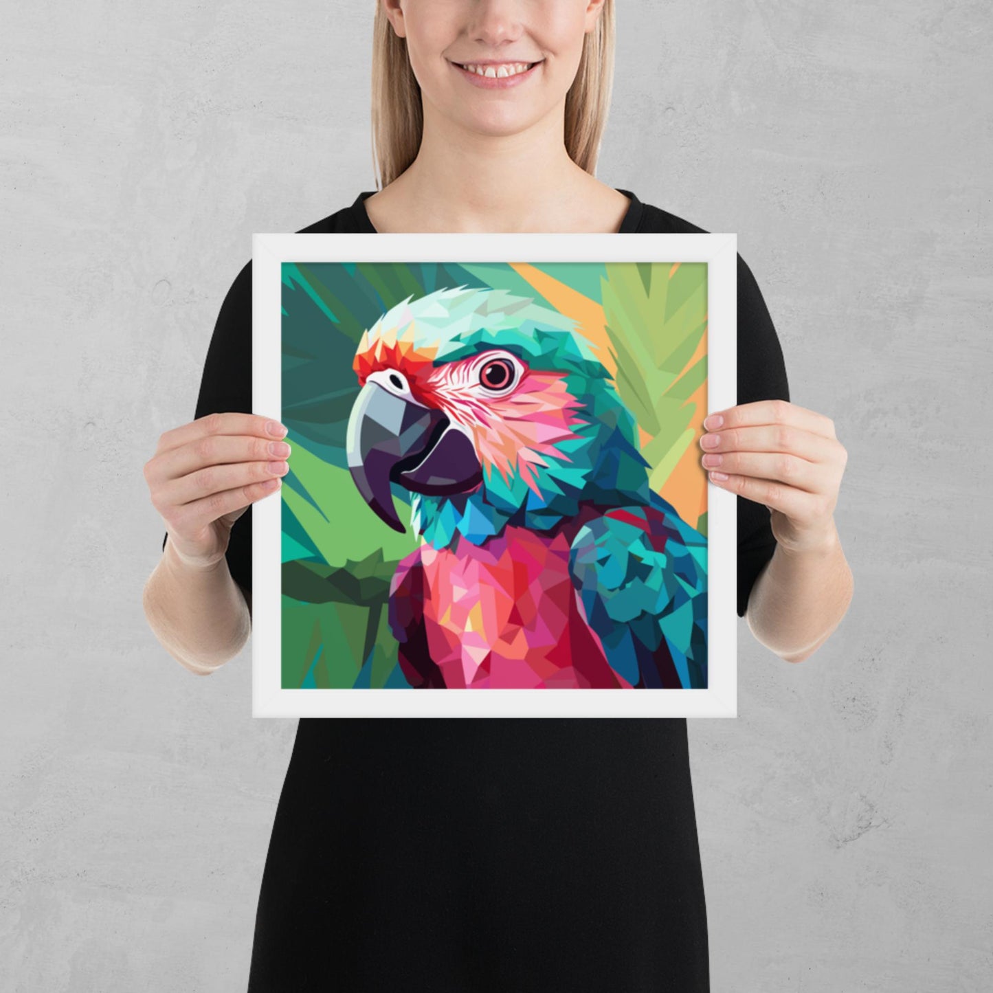 Green and Pink Parrot Framed Poster