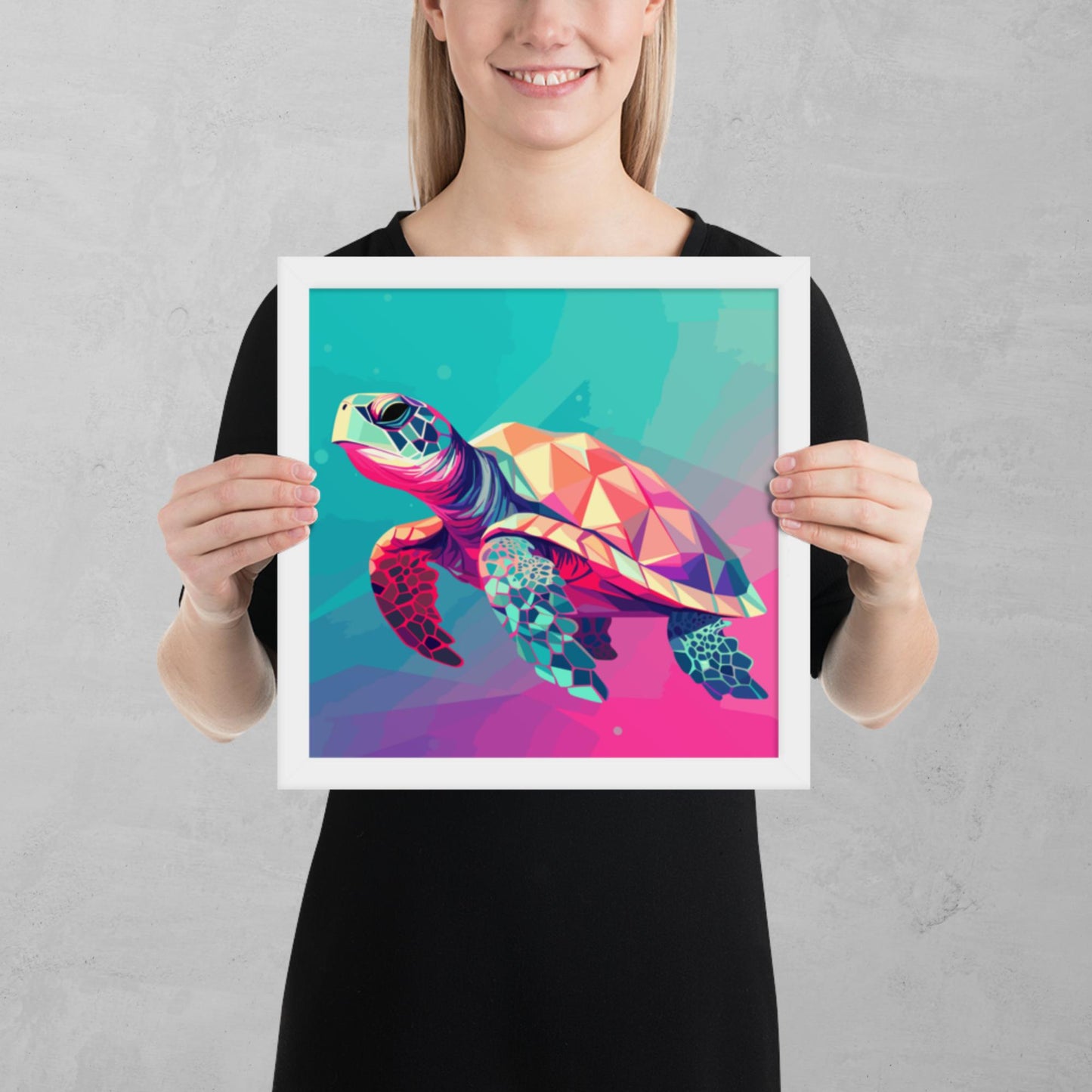 Green and Pink Turtle Framed Poster