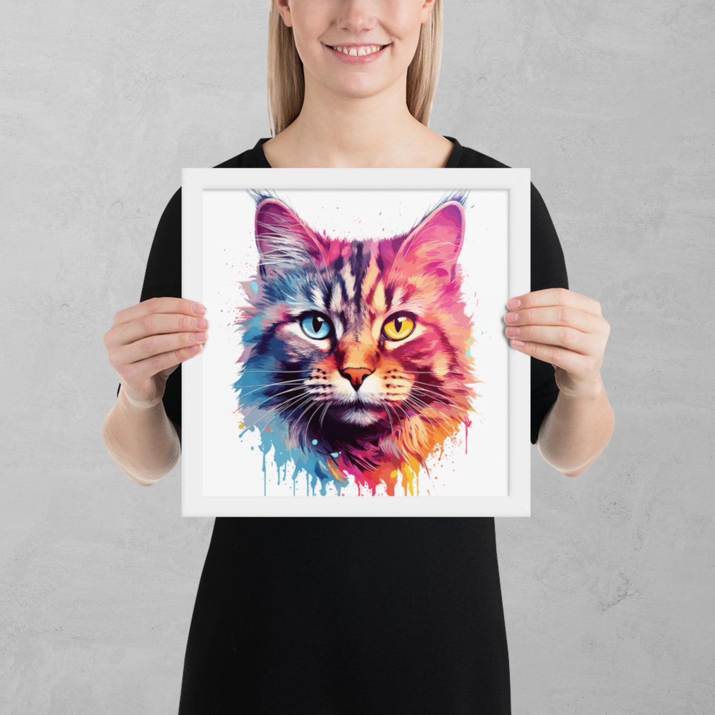 Rainbow Paint Cat Framed Poster