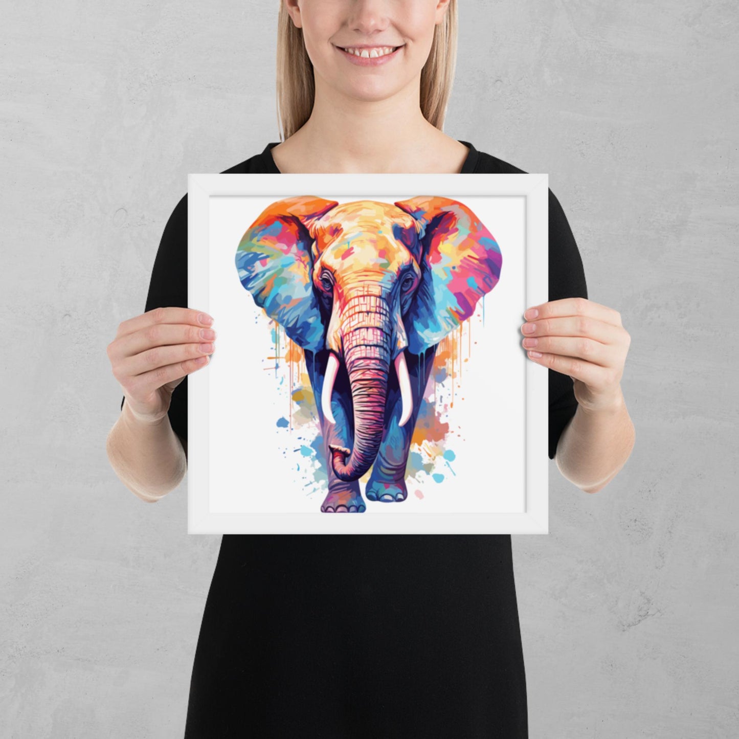 Rainbow Paint Elephant Framed Poster