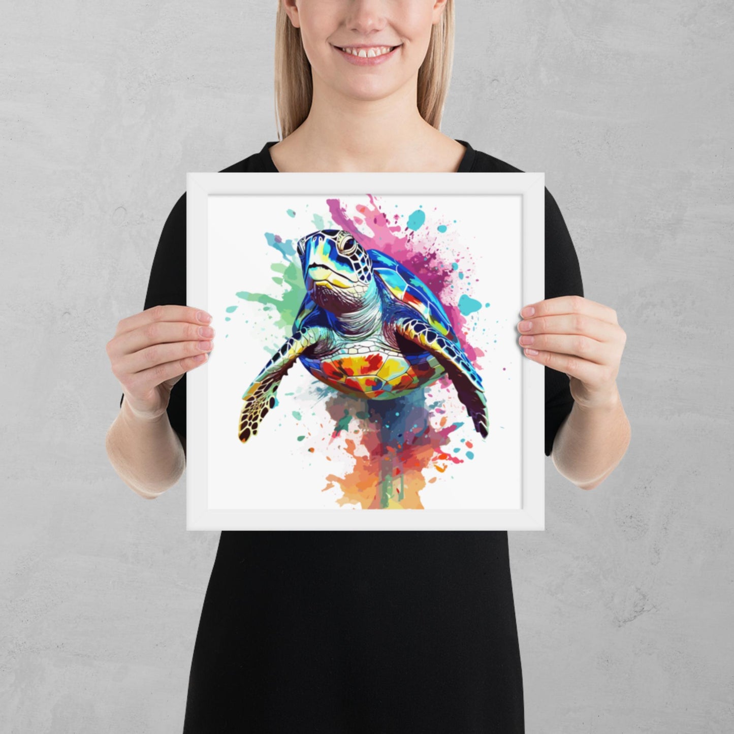 Rainbow Paint Turtle Framed Poster