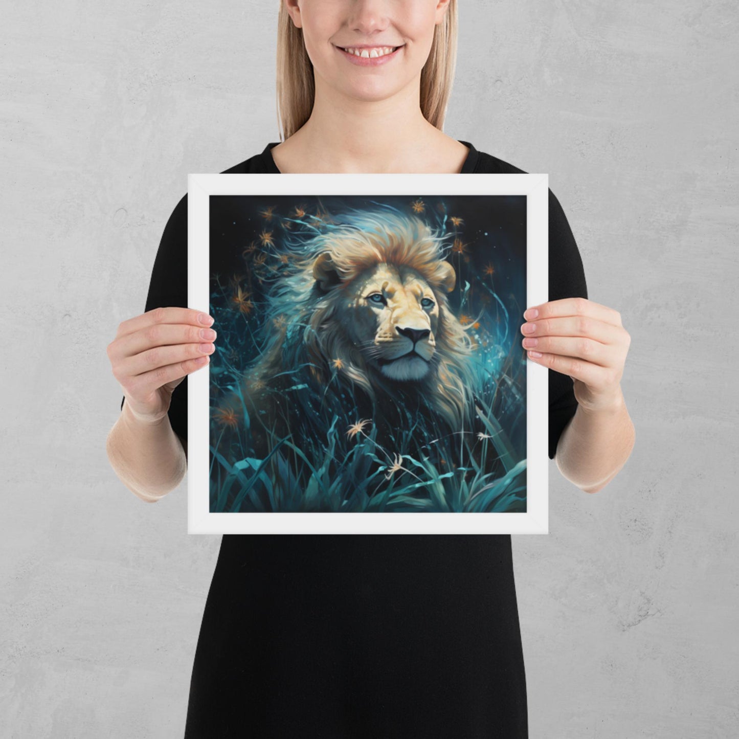 Dark Turquoise Lion Framed Poster