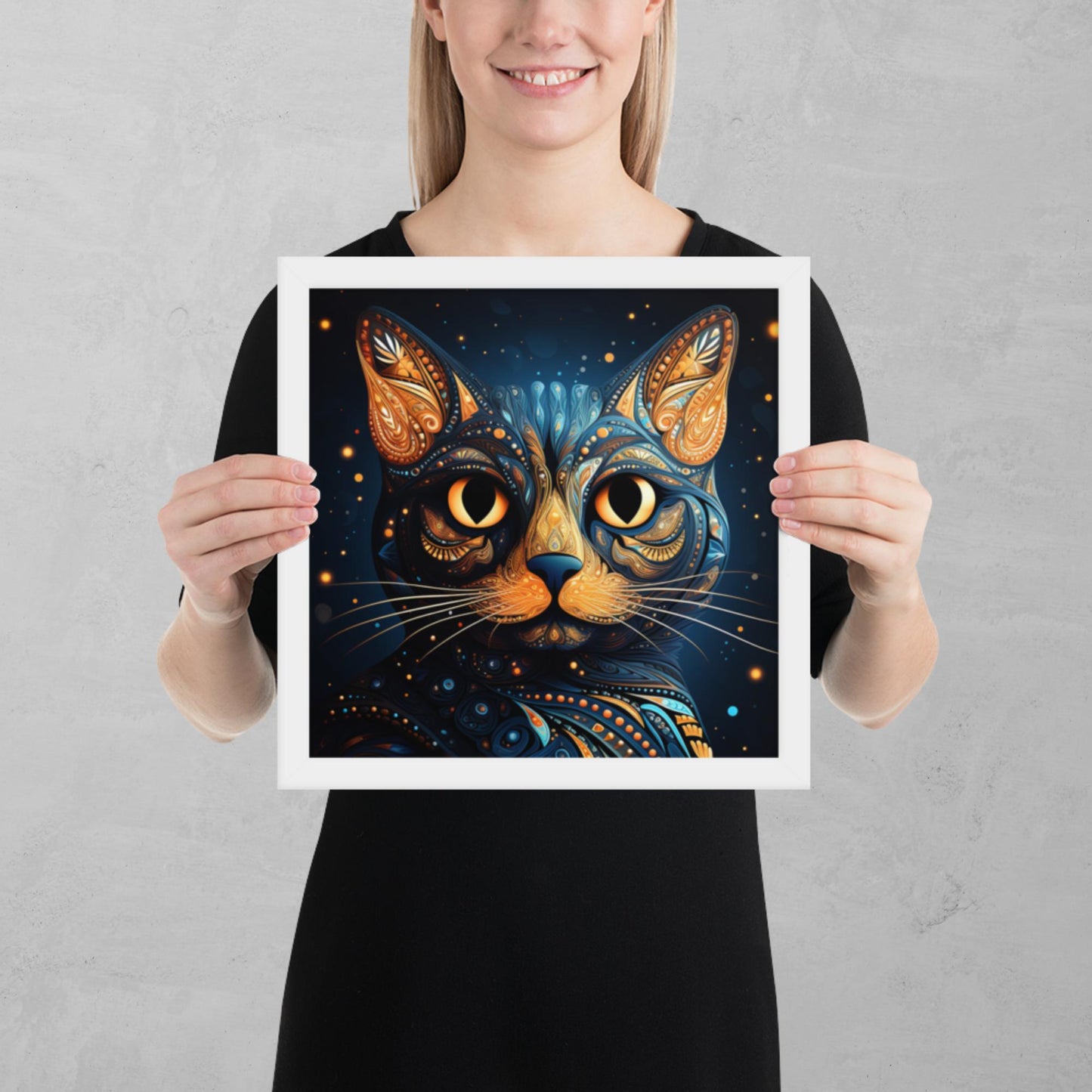 Dot Art Cat Framed Poster