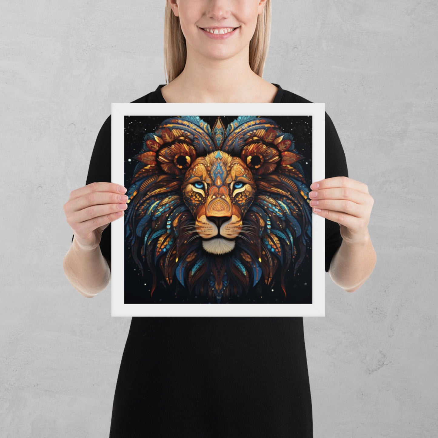 Dot Art Lion Framed Poster