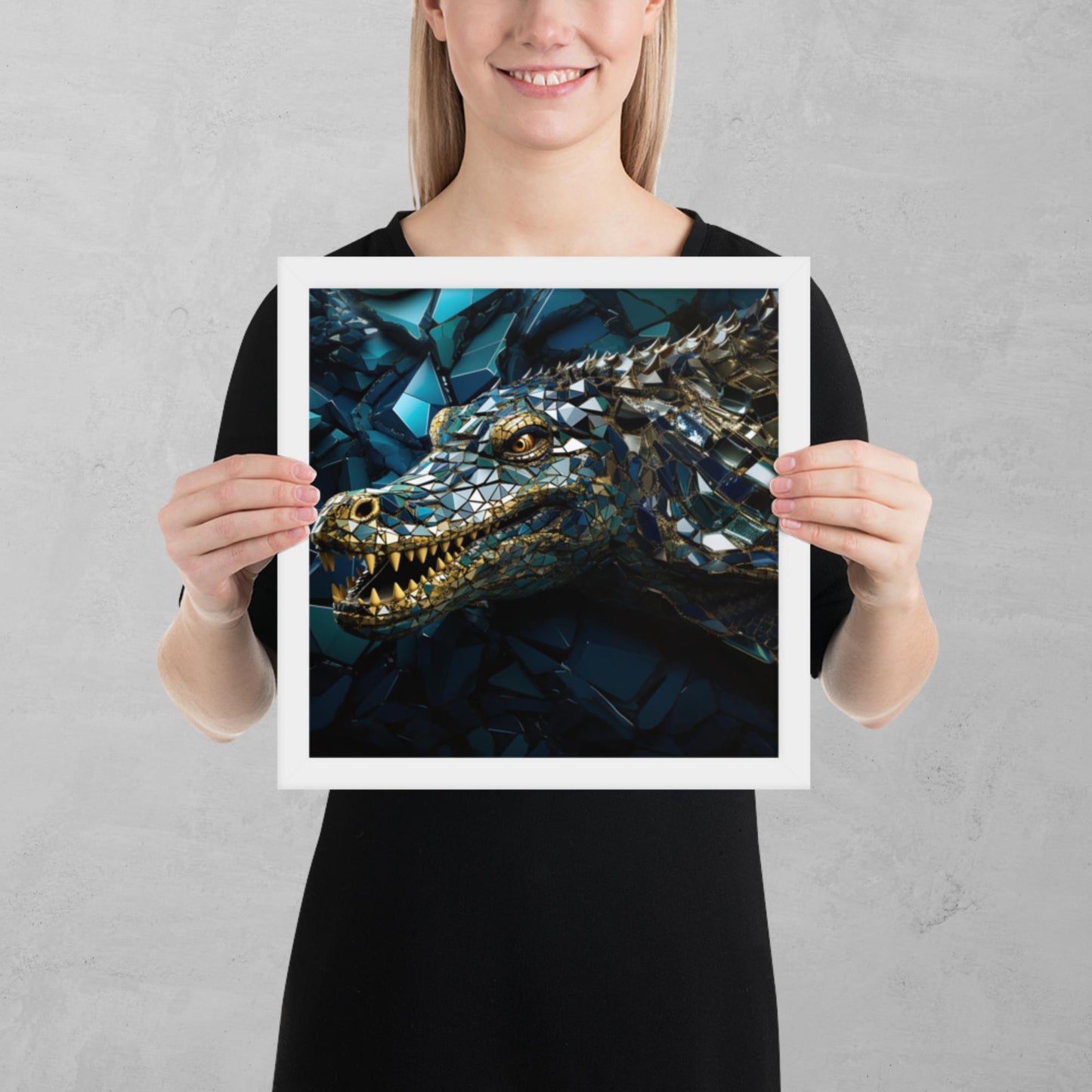 Blue Gold Crocodile Framed Poster