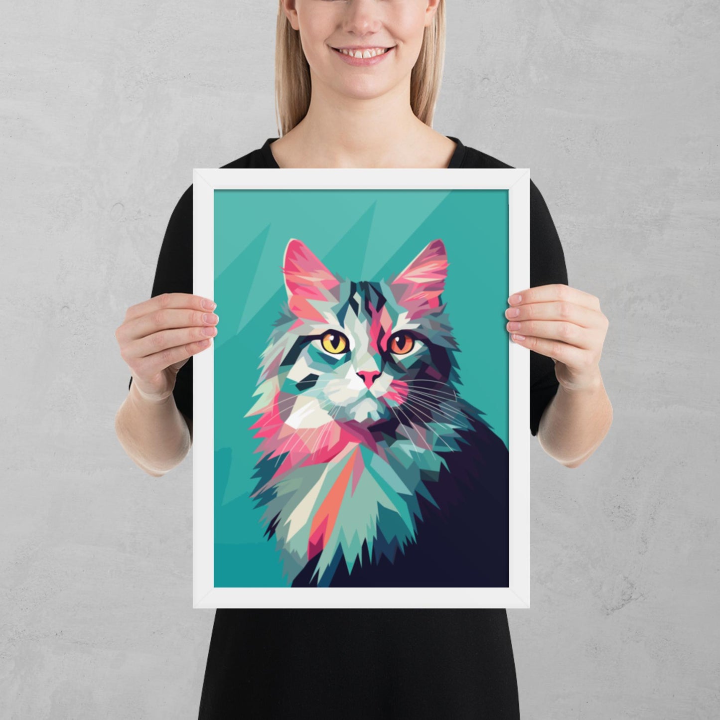 Green and Pink Cat Framed Poster