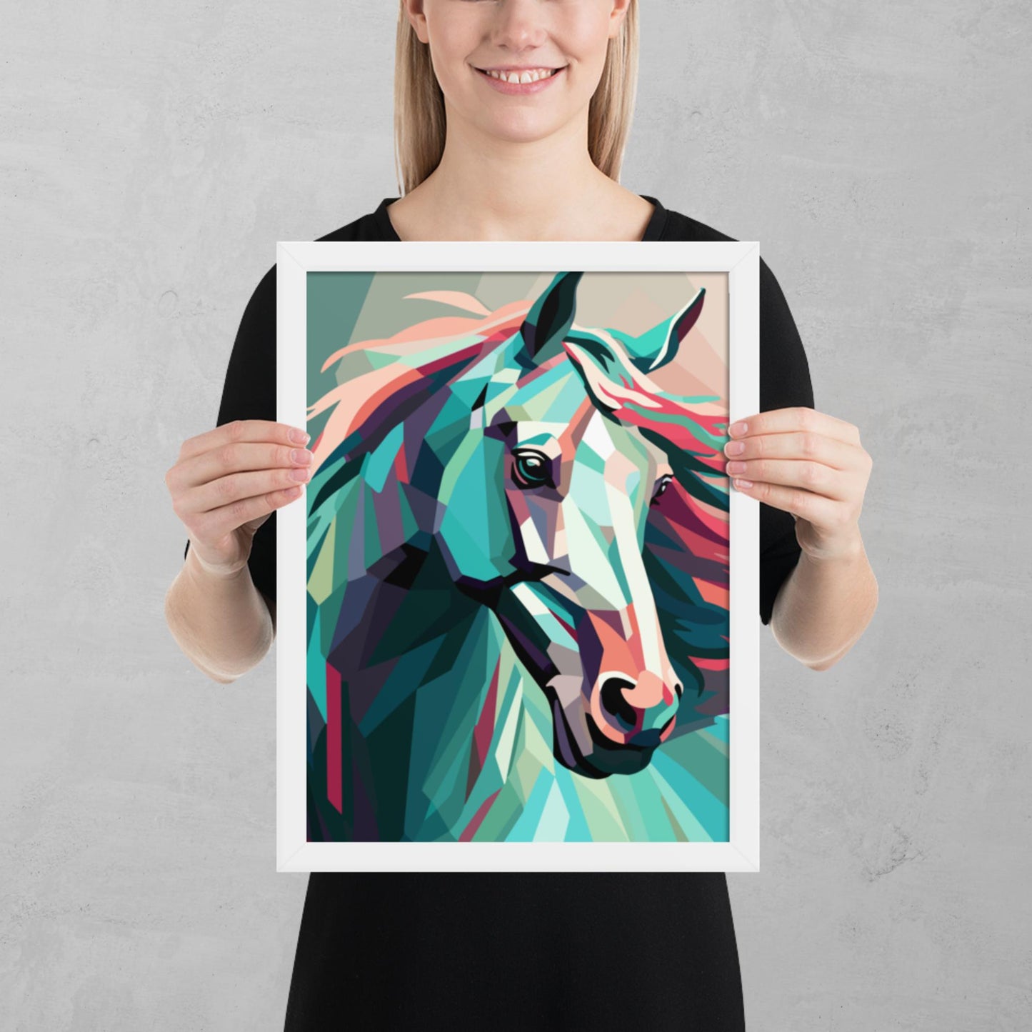 Green and Pink Horse Framed Poster