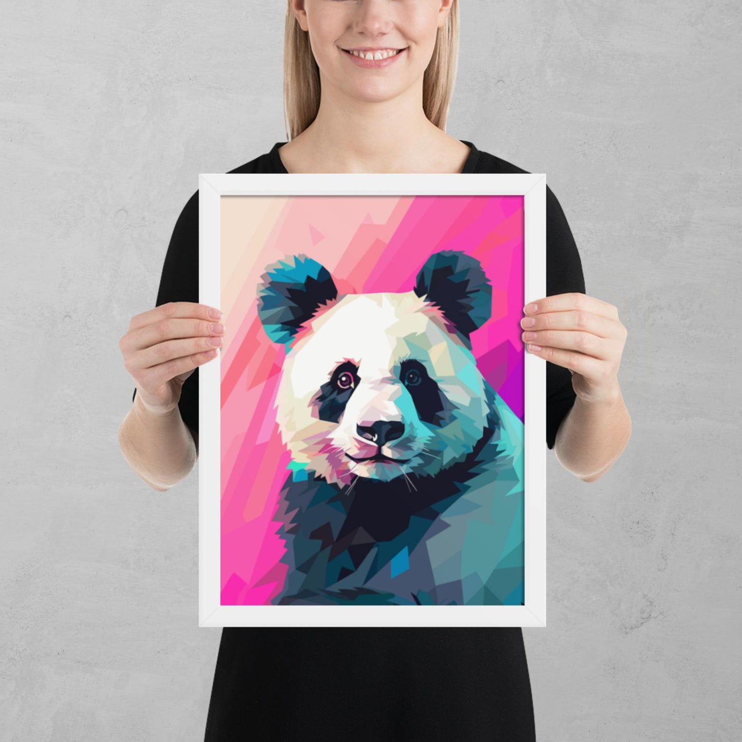 Green and Pink Panda Framed Poster