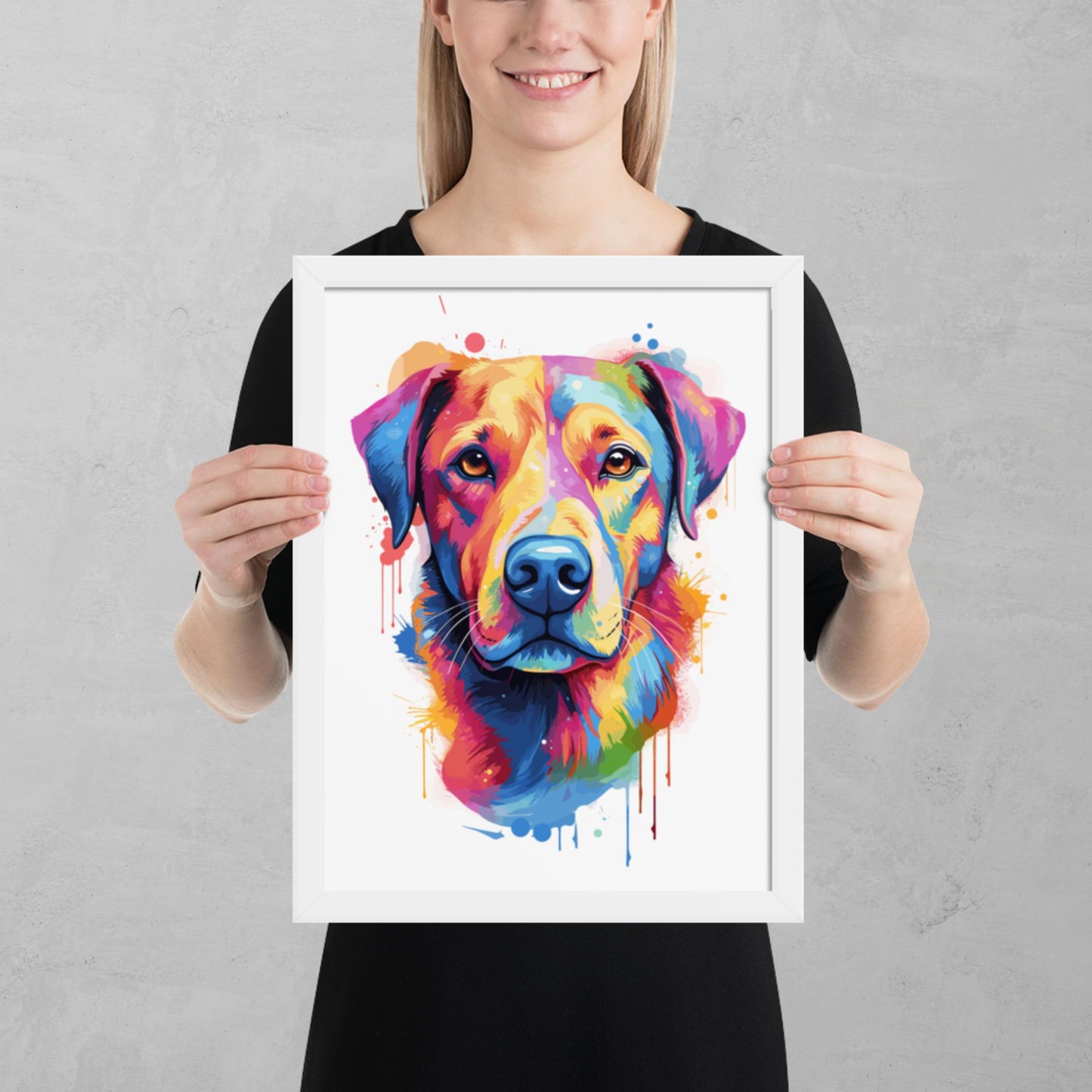 Rainbow Paint Dog Framed Poster