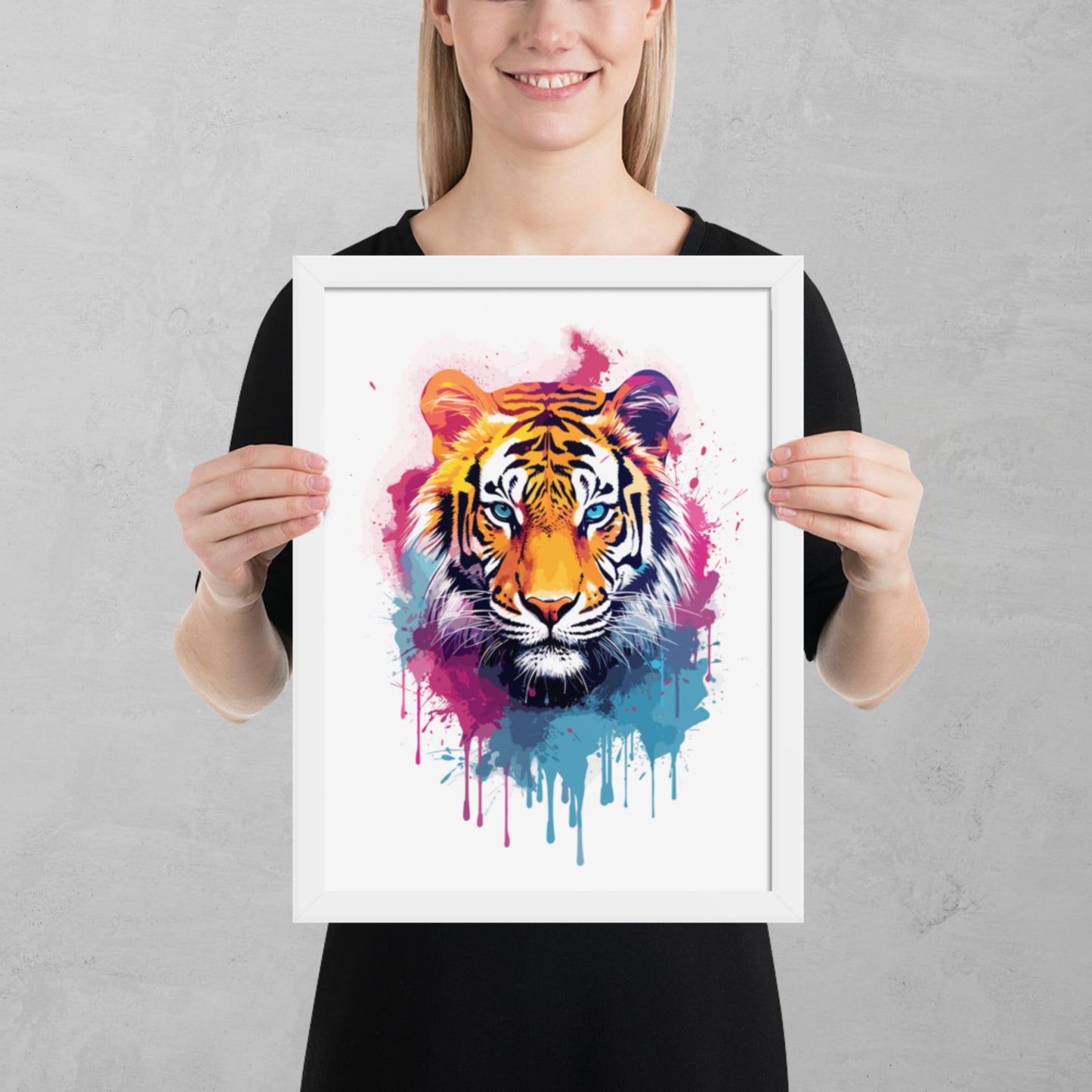 Rainbow Paint Tiger Framed Poster