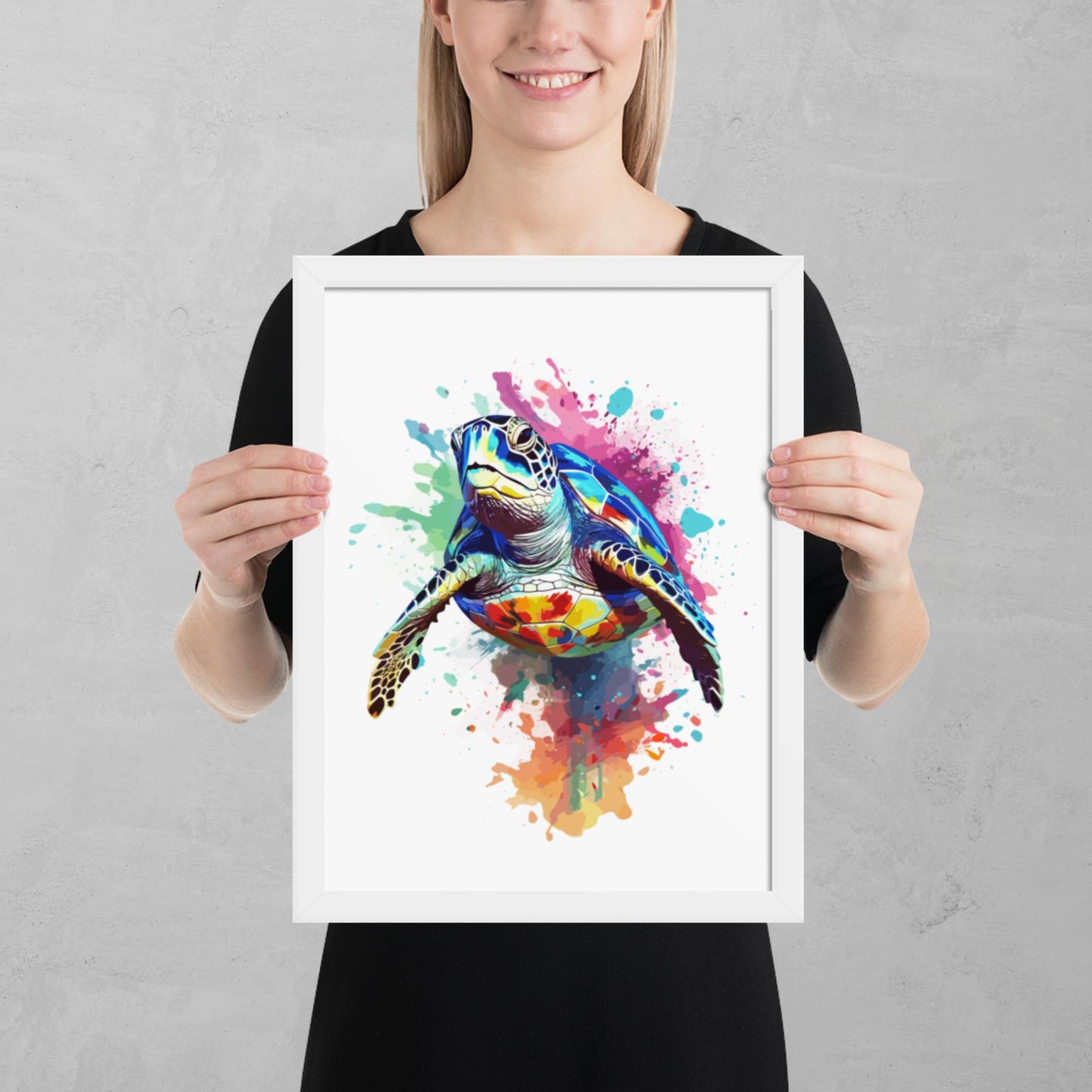 Rainbow Paint Turtle Framed Poster