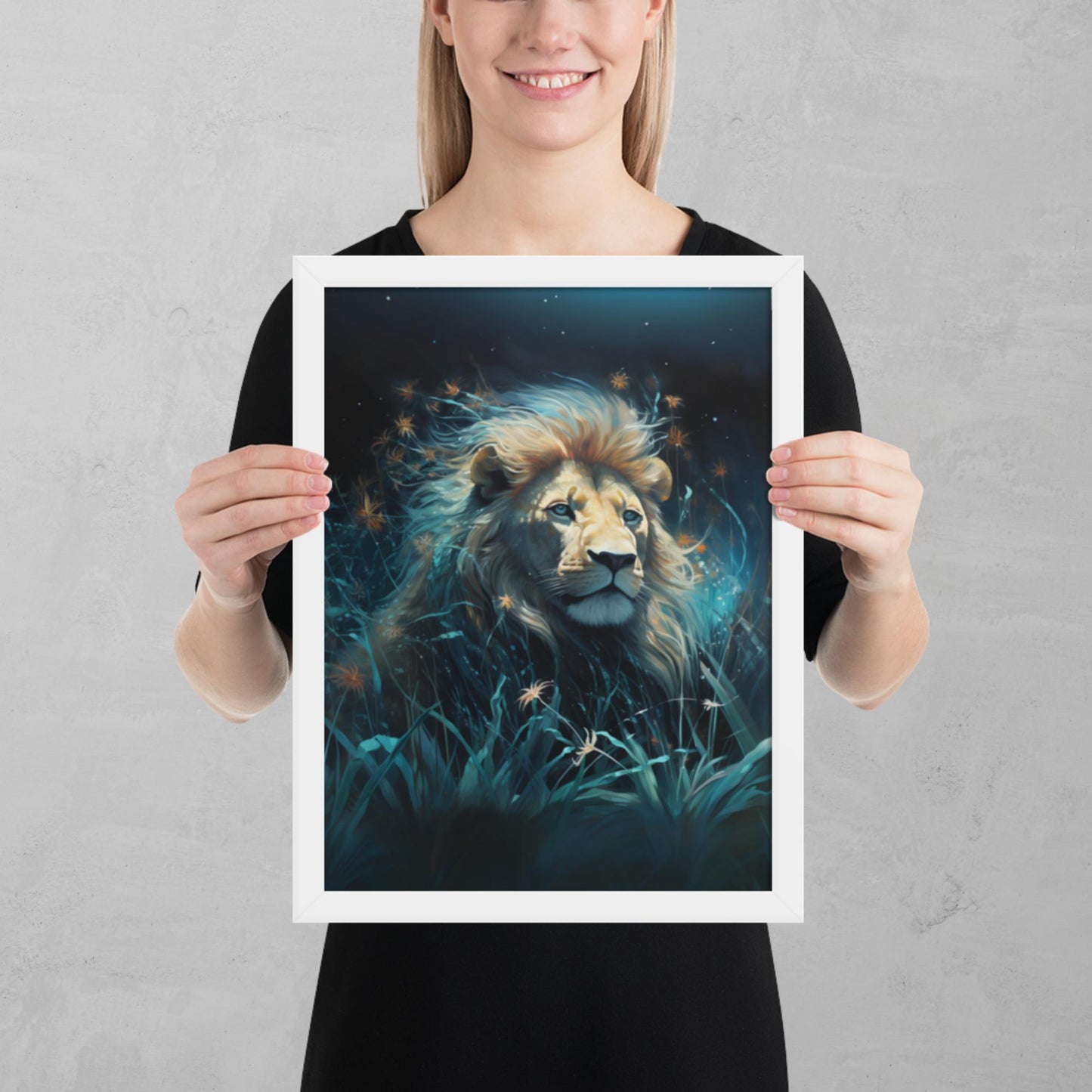 Dark Turquoise Lion Framed Poster