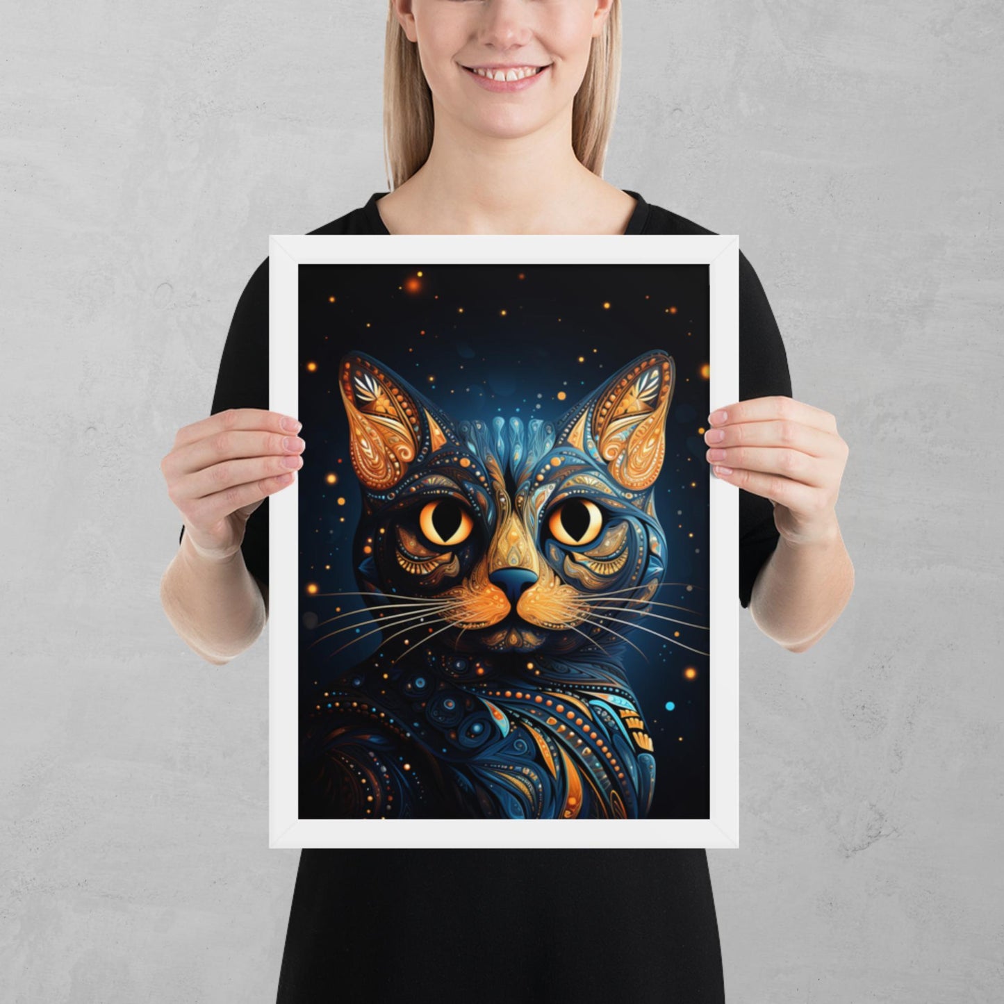 Dot Art Cat Framed Poster