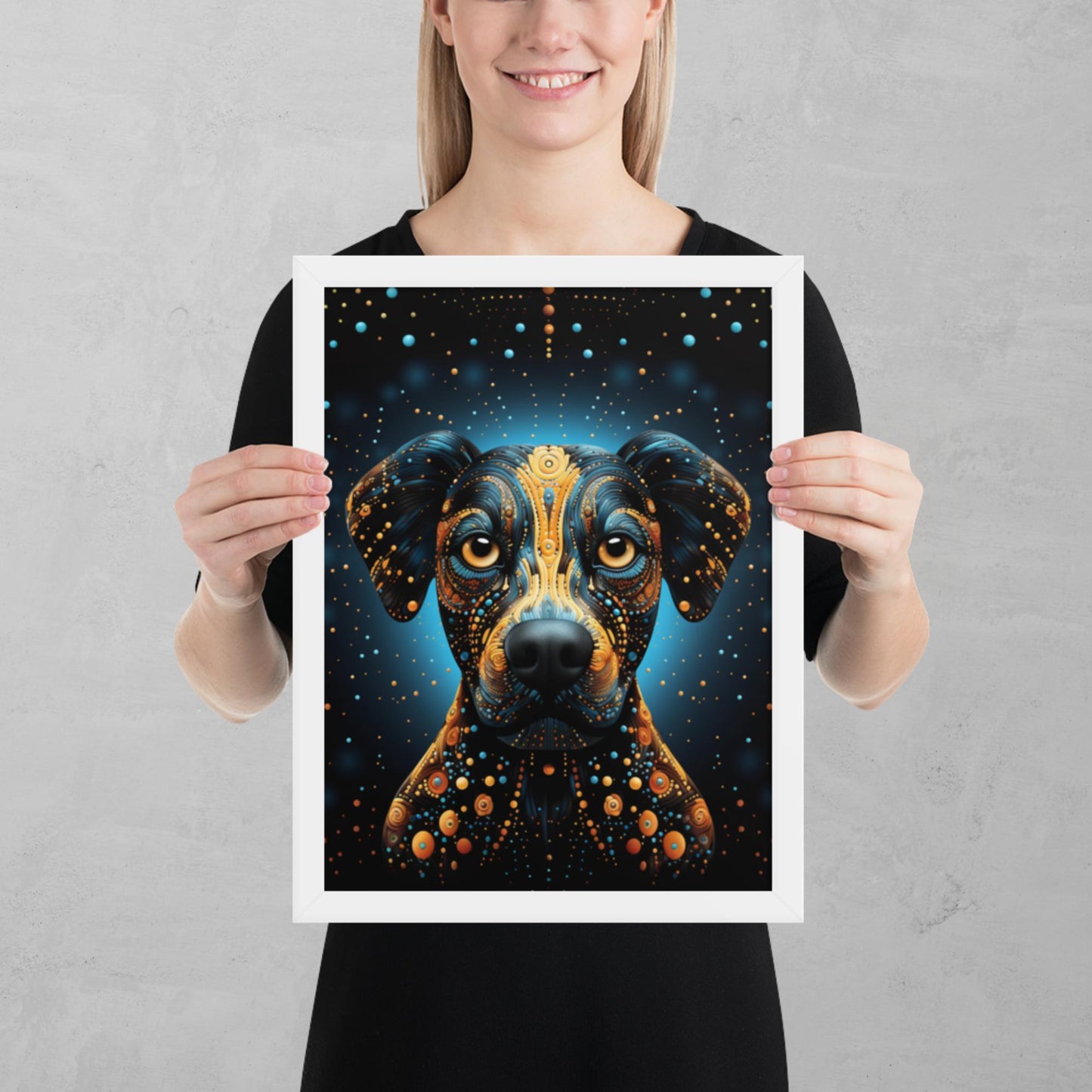 Dot Art Dog Framed Poster