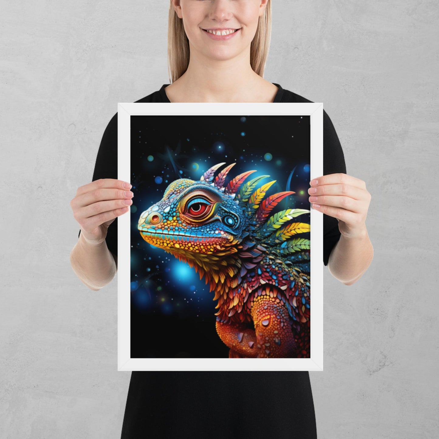 Dot Art Iguana Framed Poster