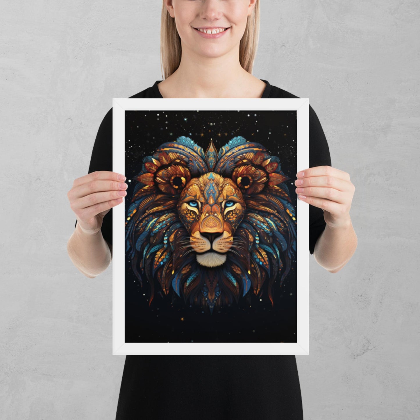 Dot Art Lion Framed Poster