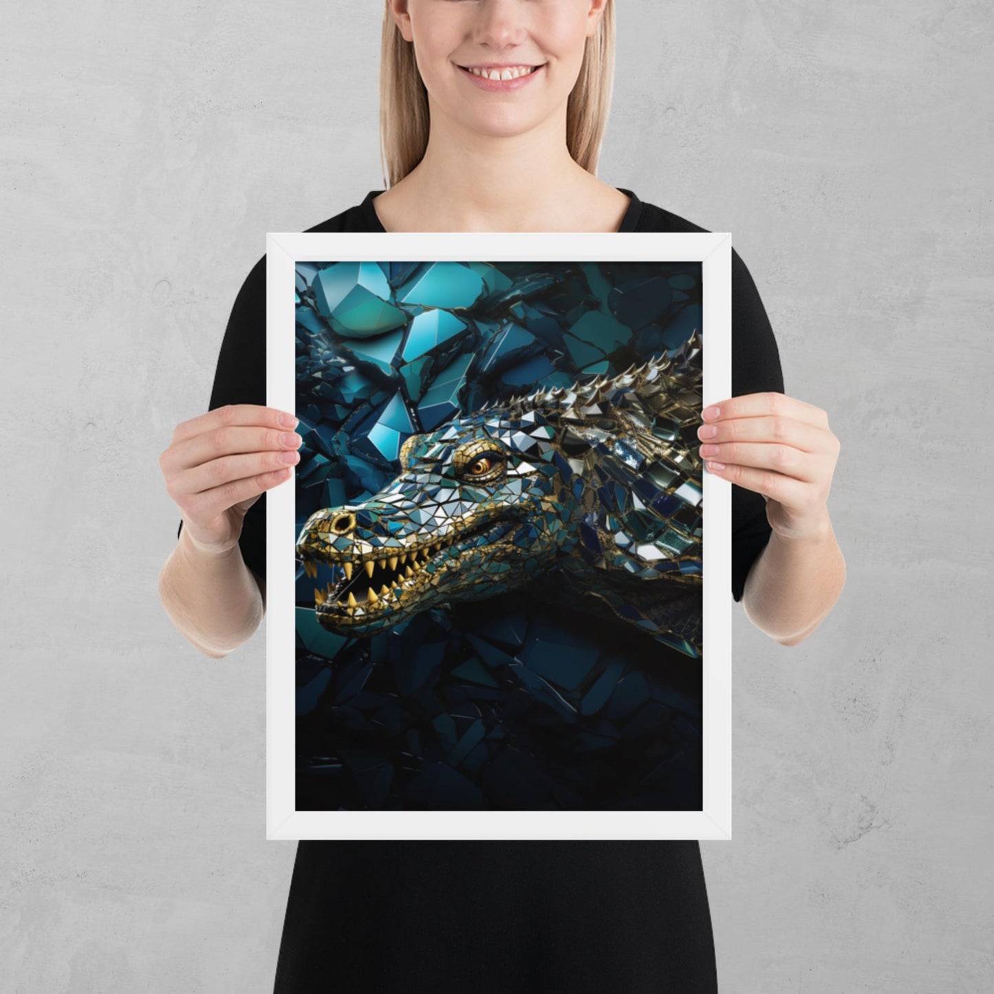 Blue Gold Crocodile Framed Poster